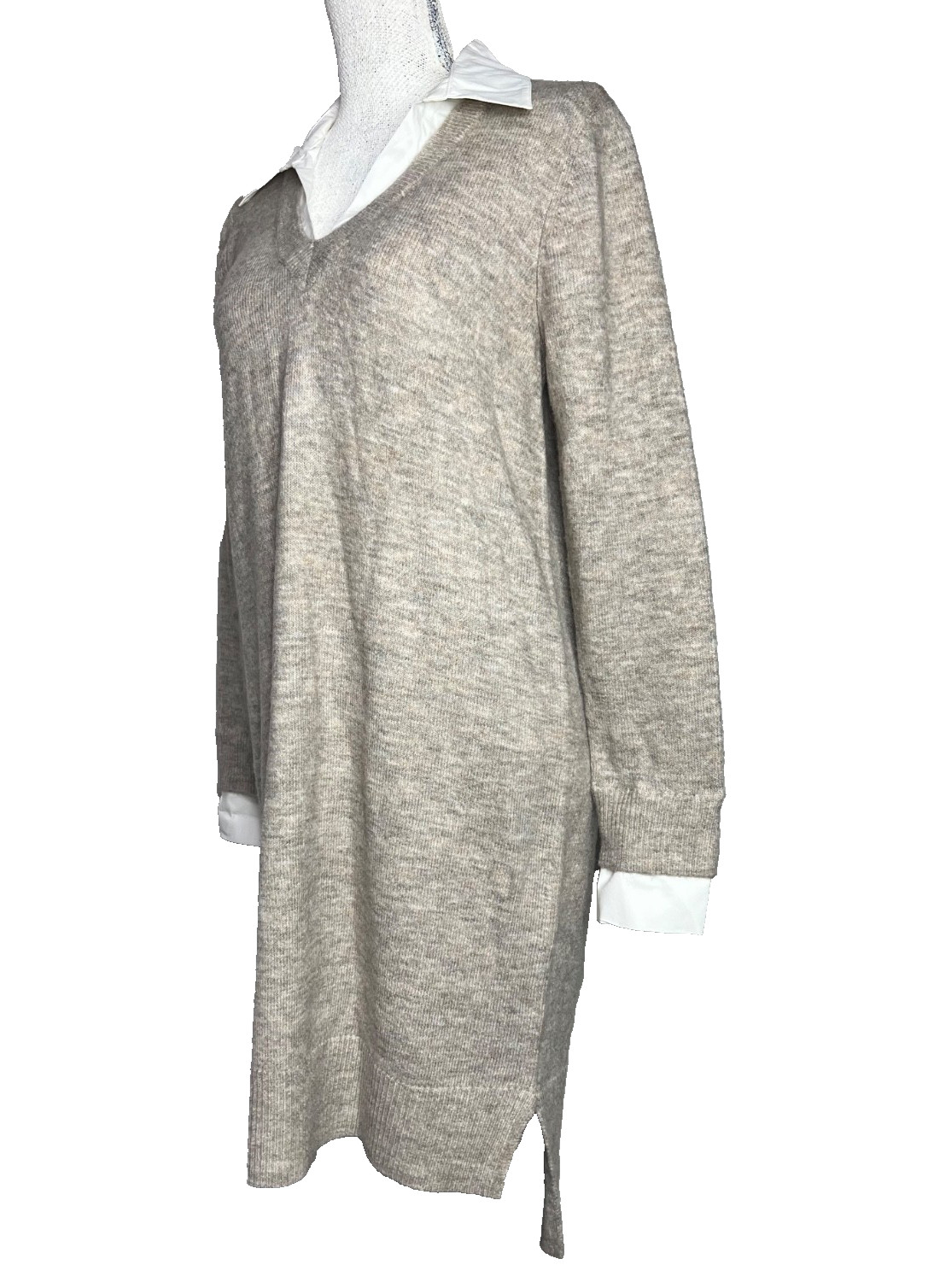 LOFT Outlet Sweater Dress Heather Beige White Collar And Cuffs Womens Size Small