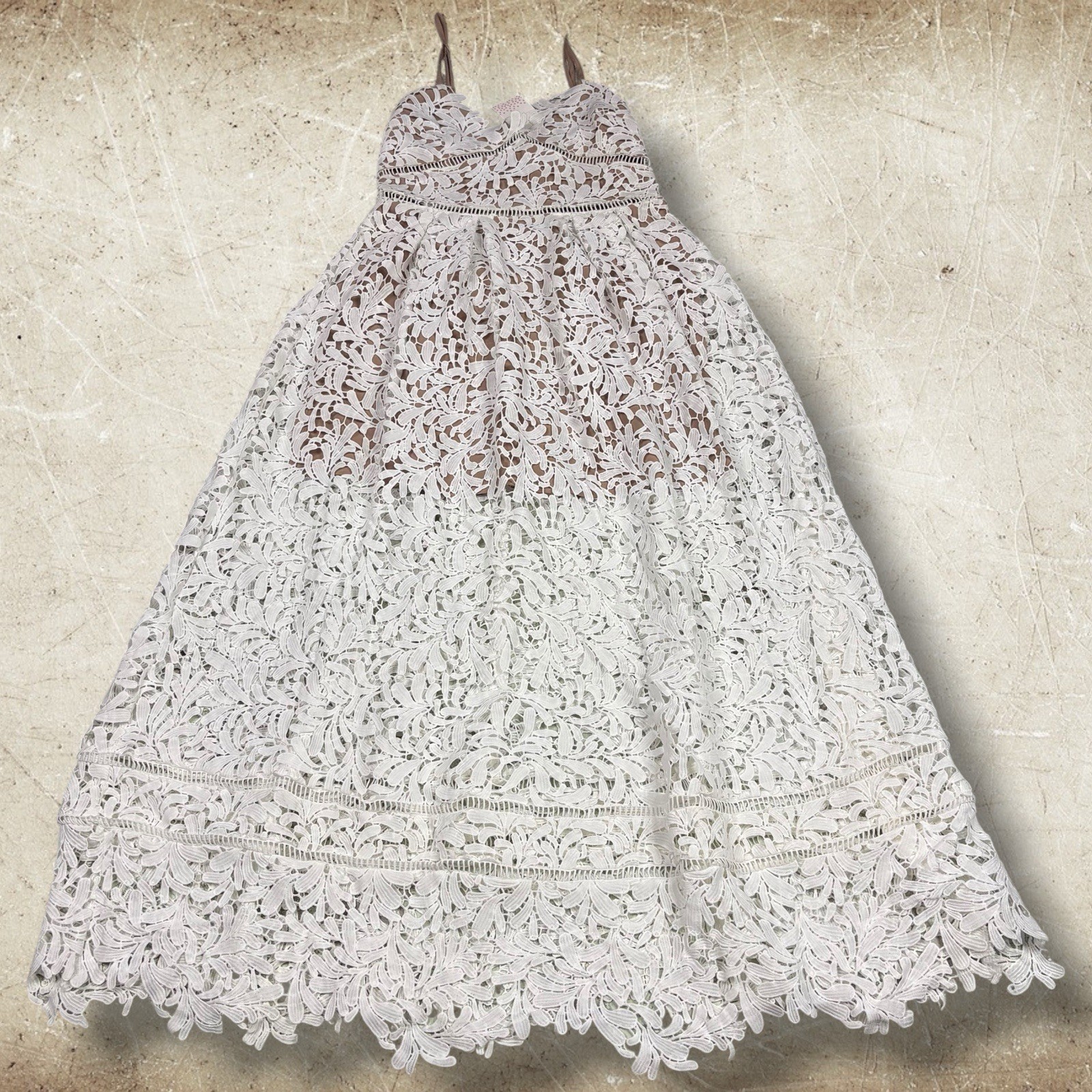 Olivaceous Bella Lacey Dress Women’s Size Medium White Boho Festival Floral Sun