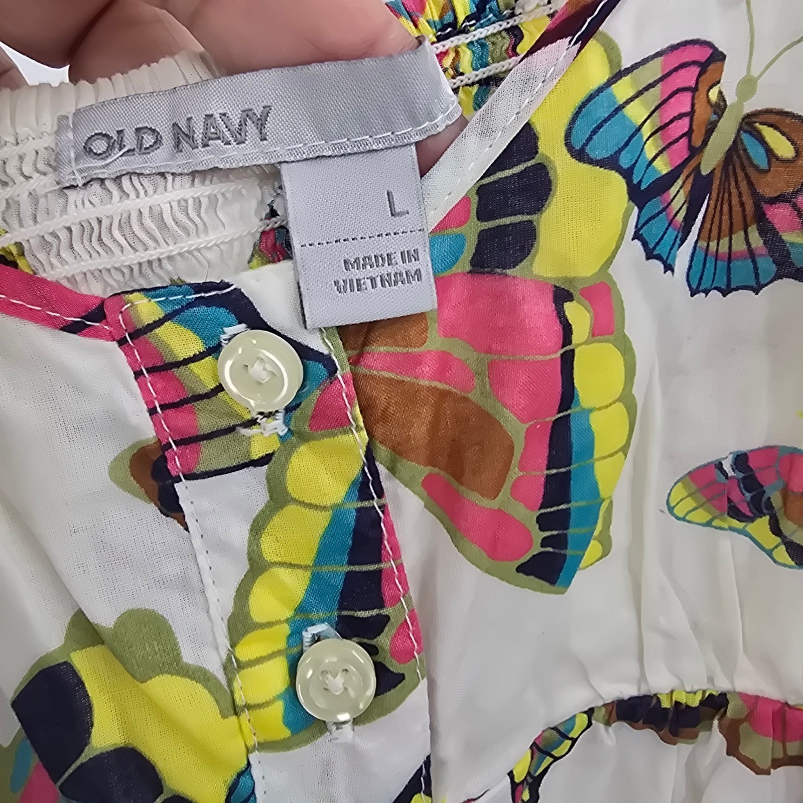 Old Navy Womens Butterfly Print Cotton Sun Dress White Pink Yellow Large