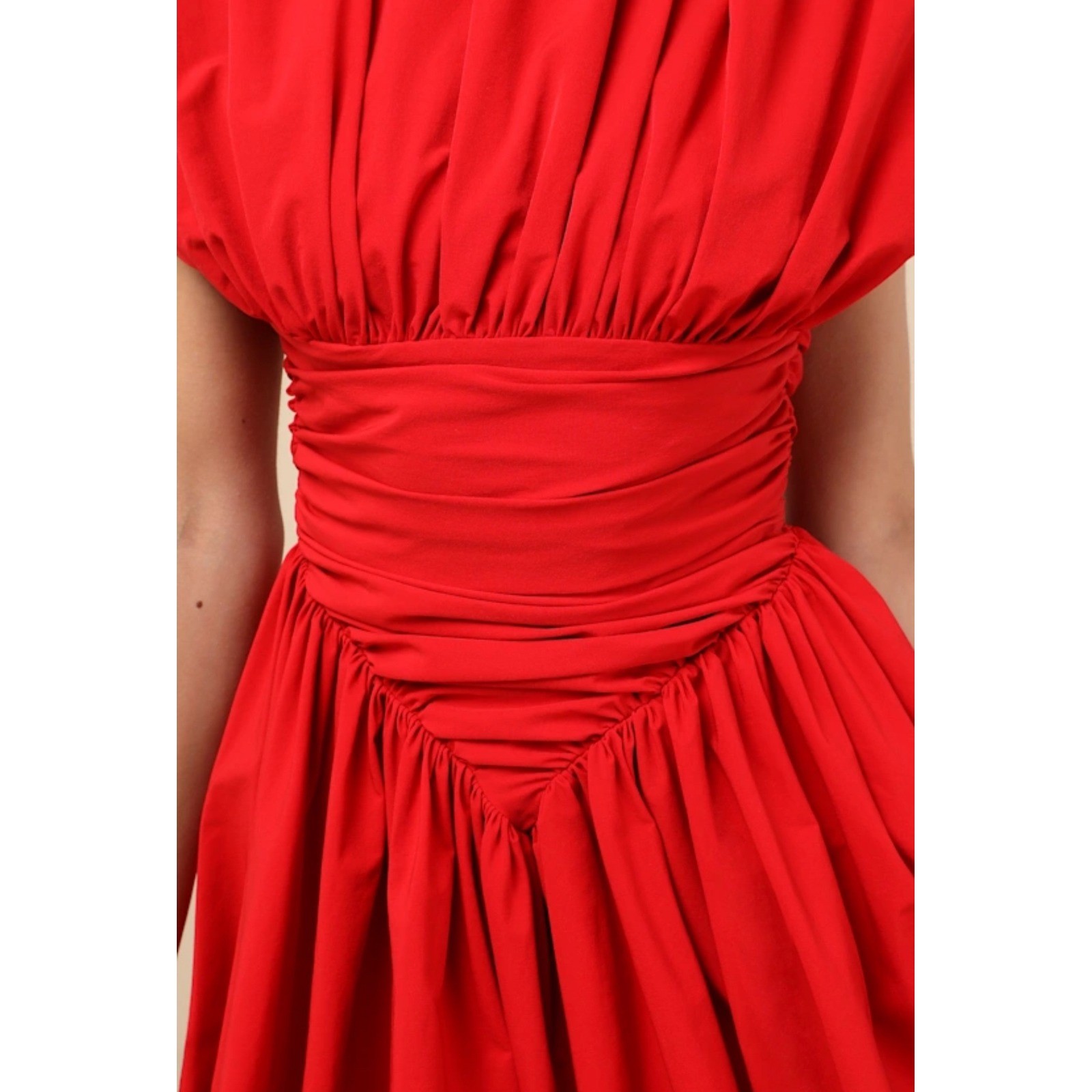 Extro&Vert Red Gathered Ruched Bubble Hem Mini Dress Size M