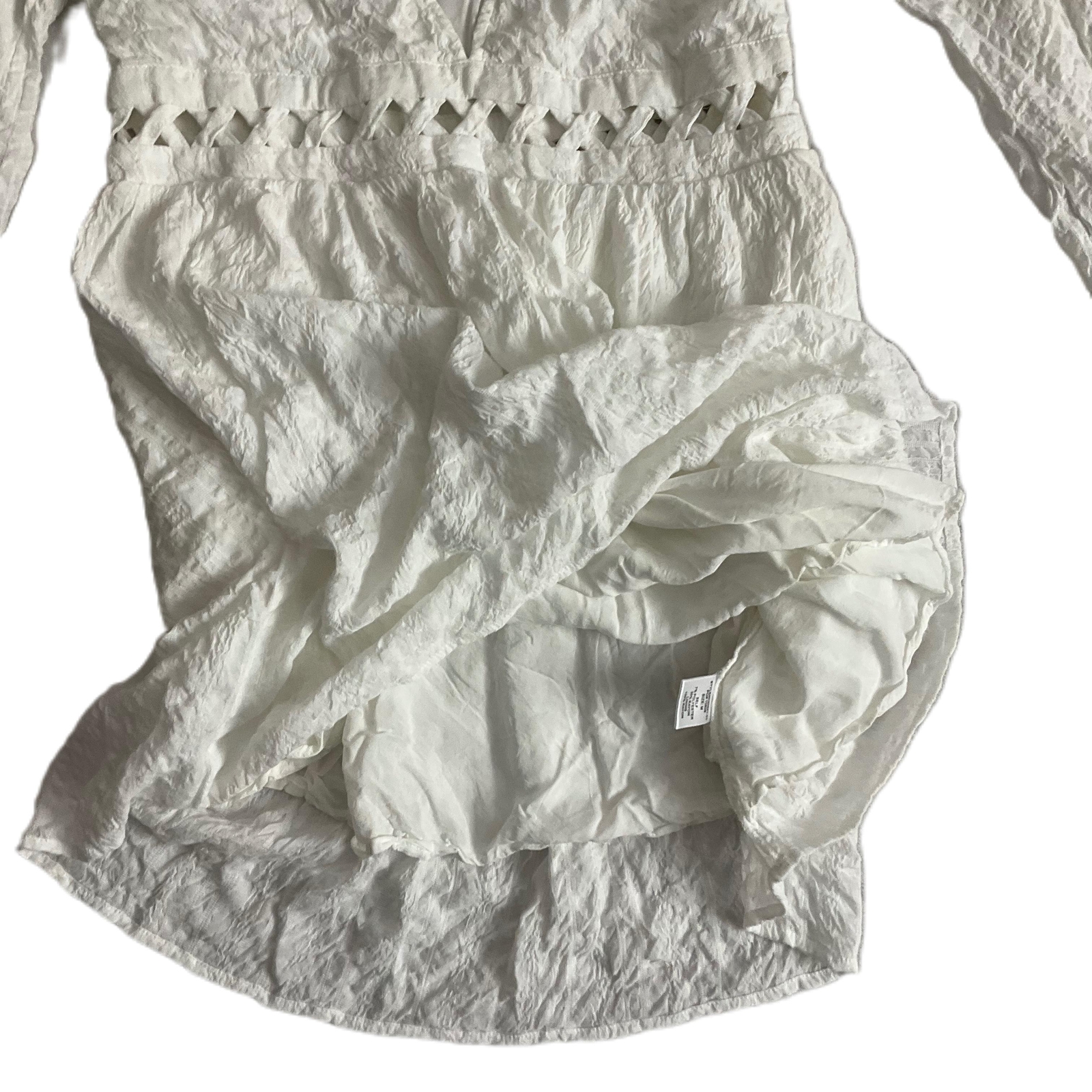 Peach Love White Crinkle Material Long Sleeve Short Dress V Neck Cutout Medium