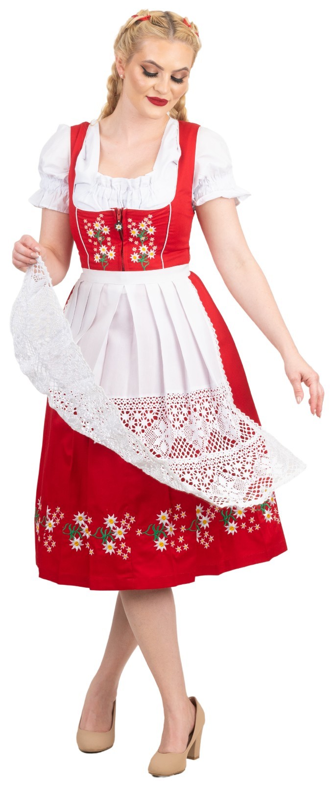 XL 20 German COTTON Dirndl Dress Embroidered Oktoberfest Holiday Waitress 3 PCS