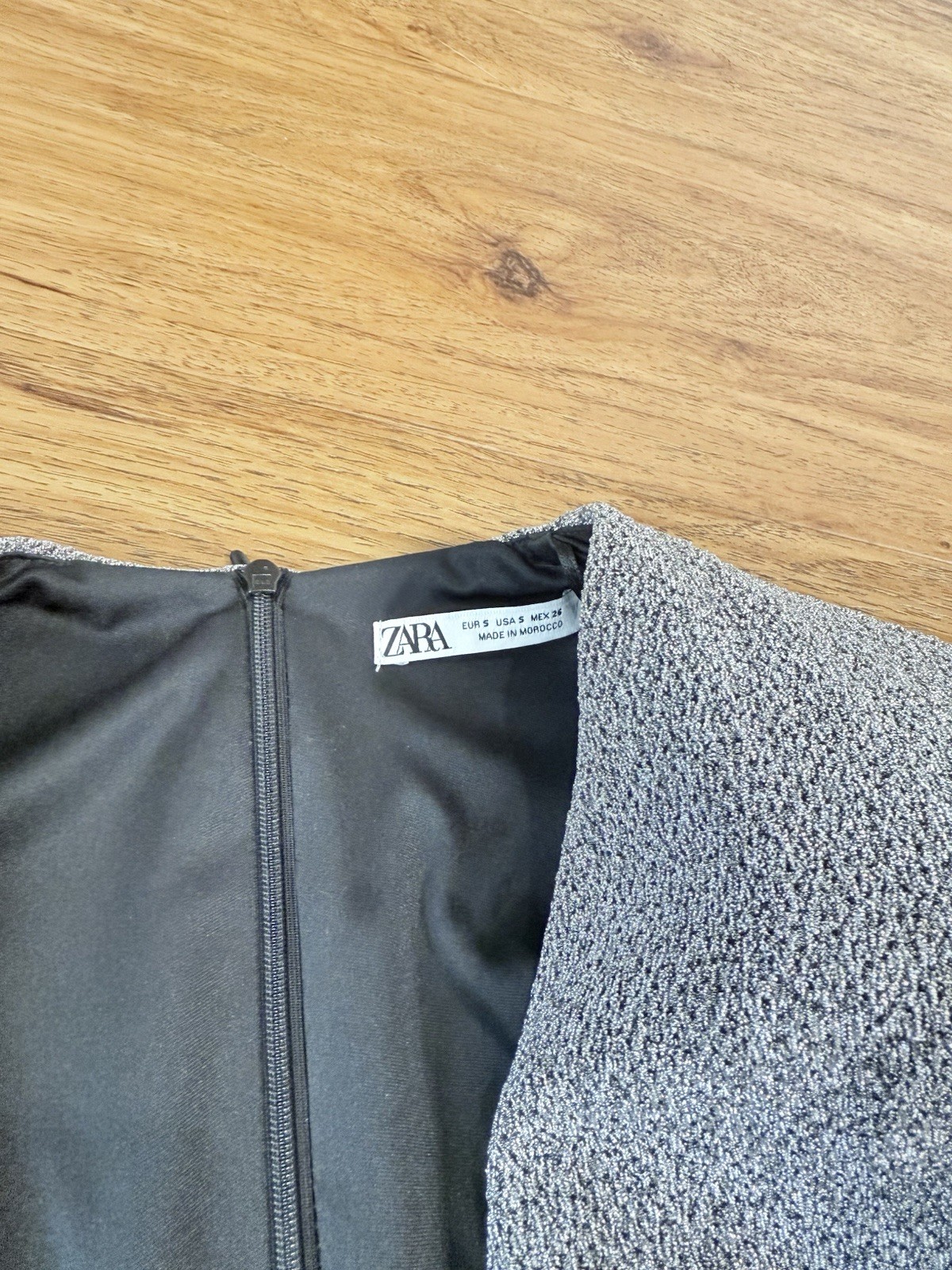 ZARA Silver Metallic V-Neck Bodycon Mini Dress Size S
