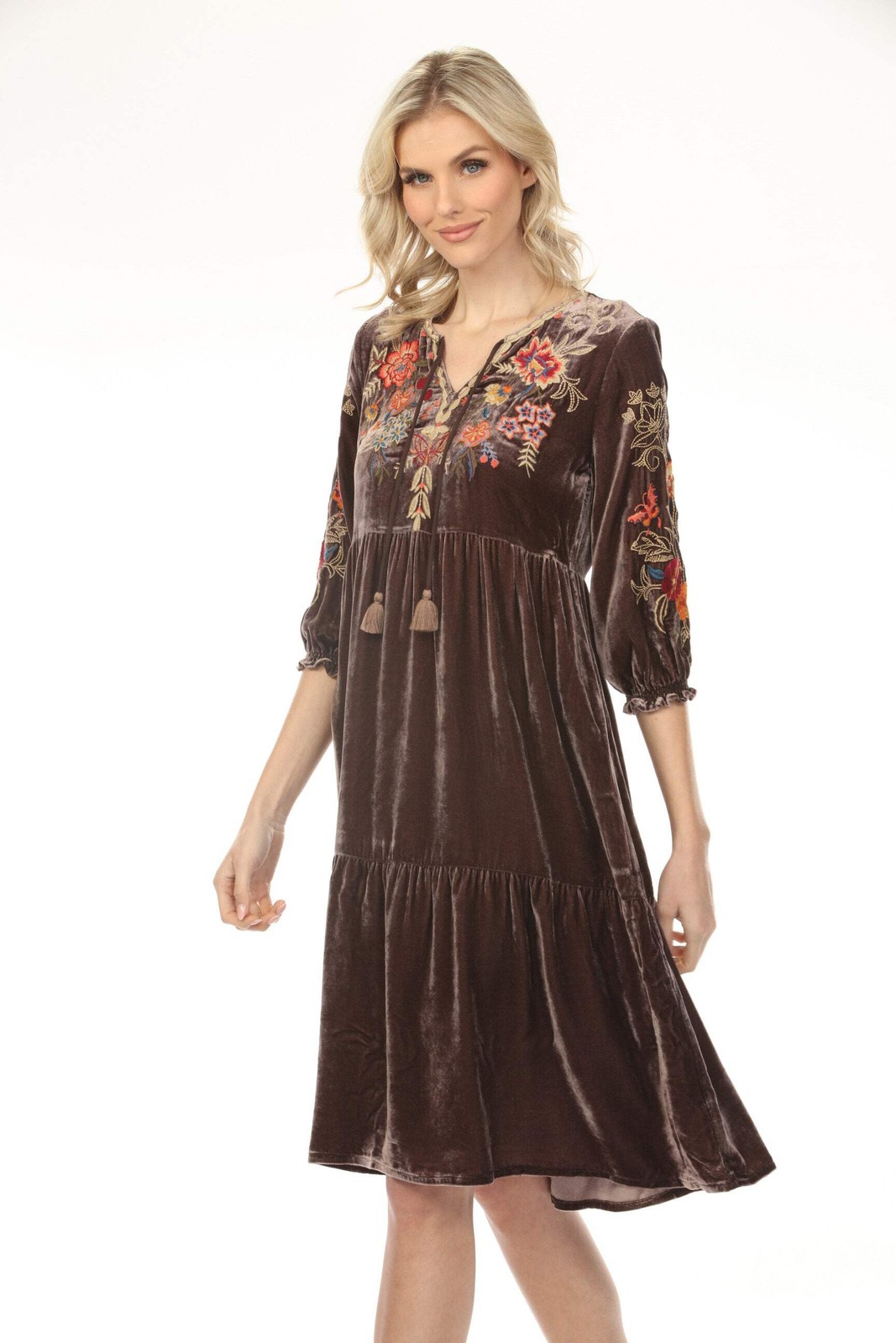 Johnny Was JWLA Taline Velvet Boho Midi Dress Petite Size J33124-0