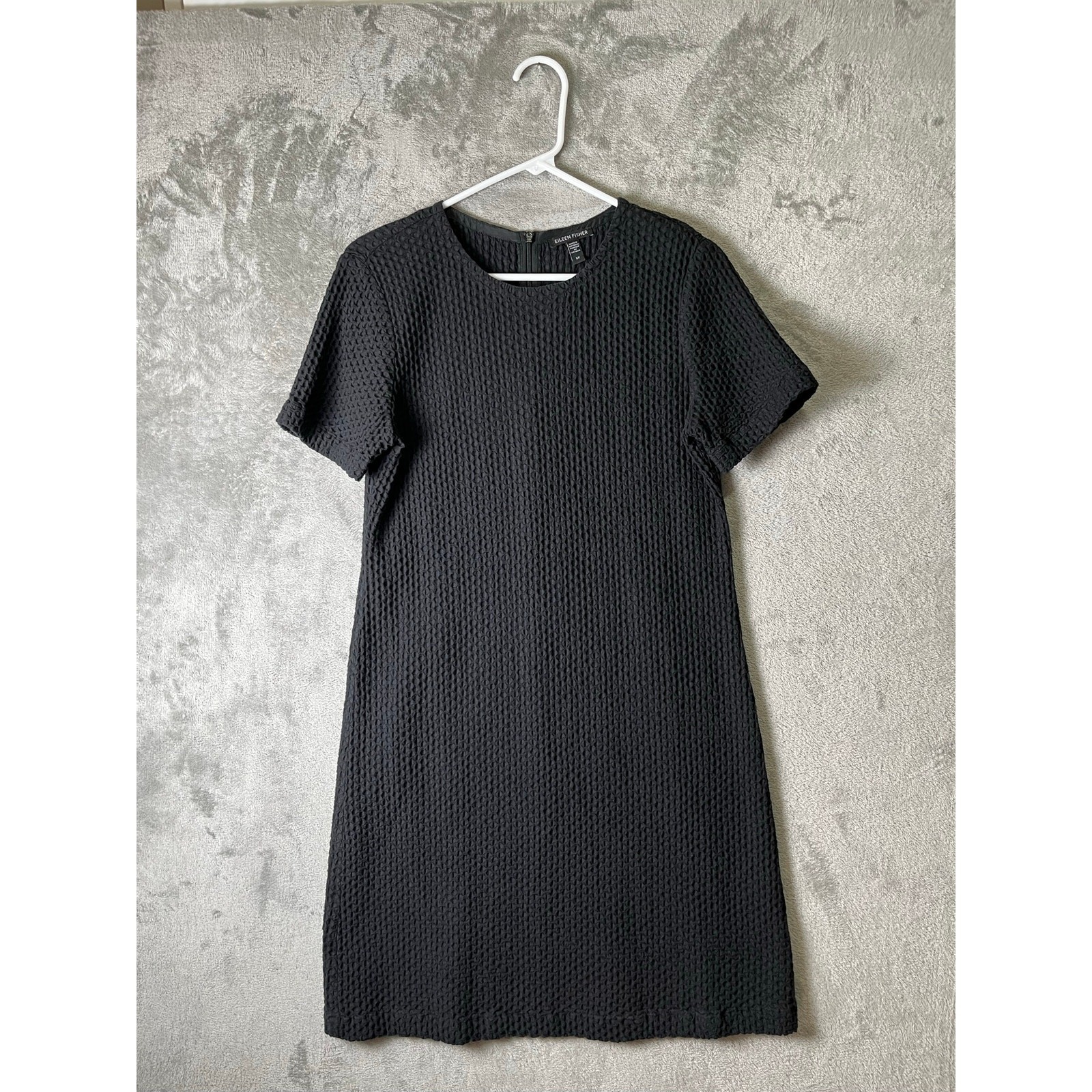 Eileen Fisher Tencel Organic Cotton Honeycomb Shift Dress Black Size Small