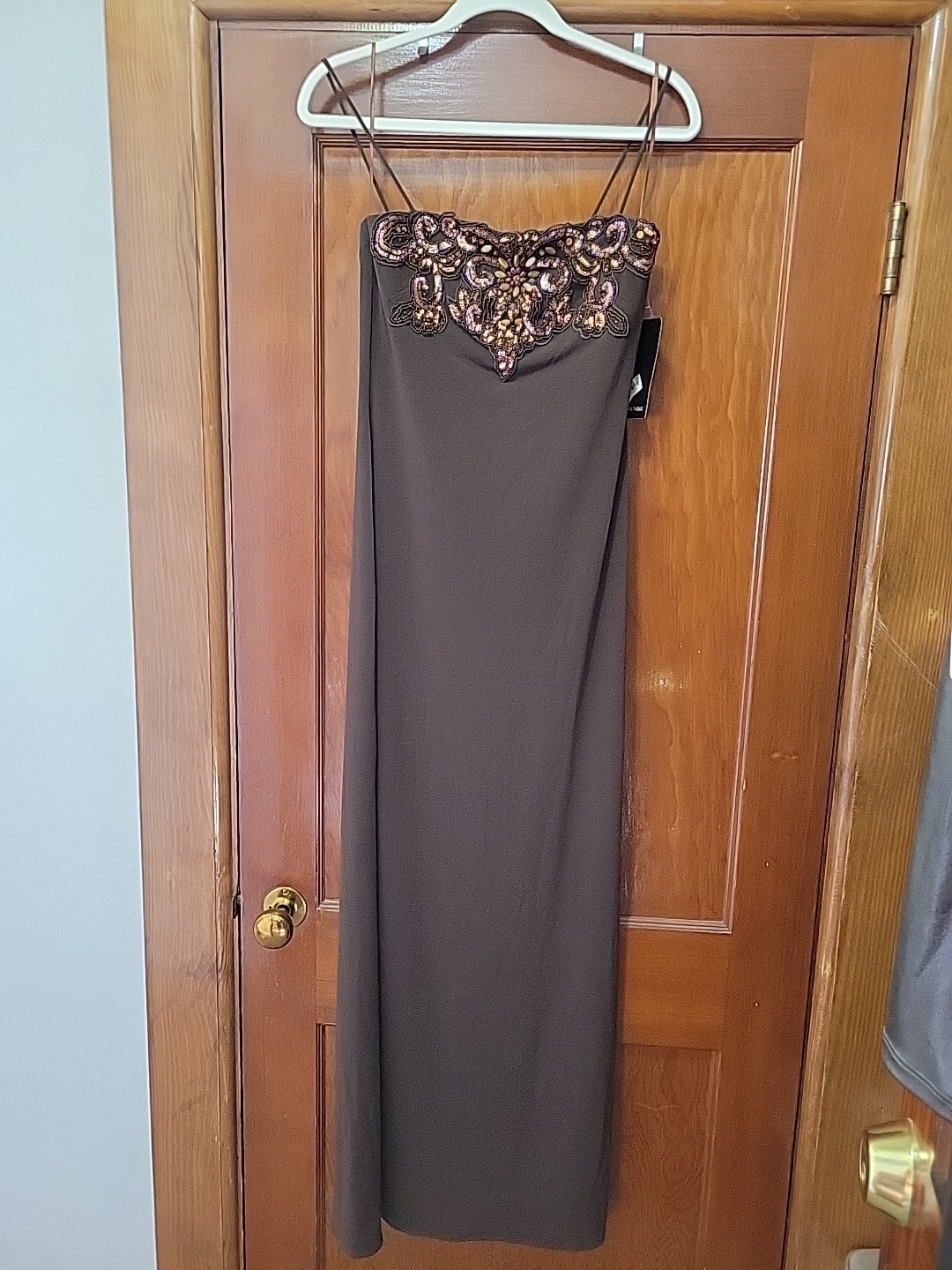 NWT JS Boutique Macy’s Size 6 Brown Maxi Gown Embellishments Sleeveless