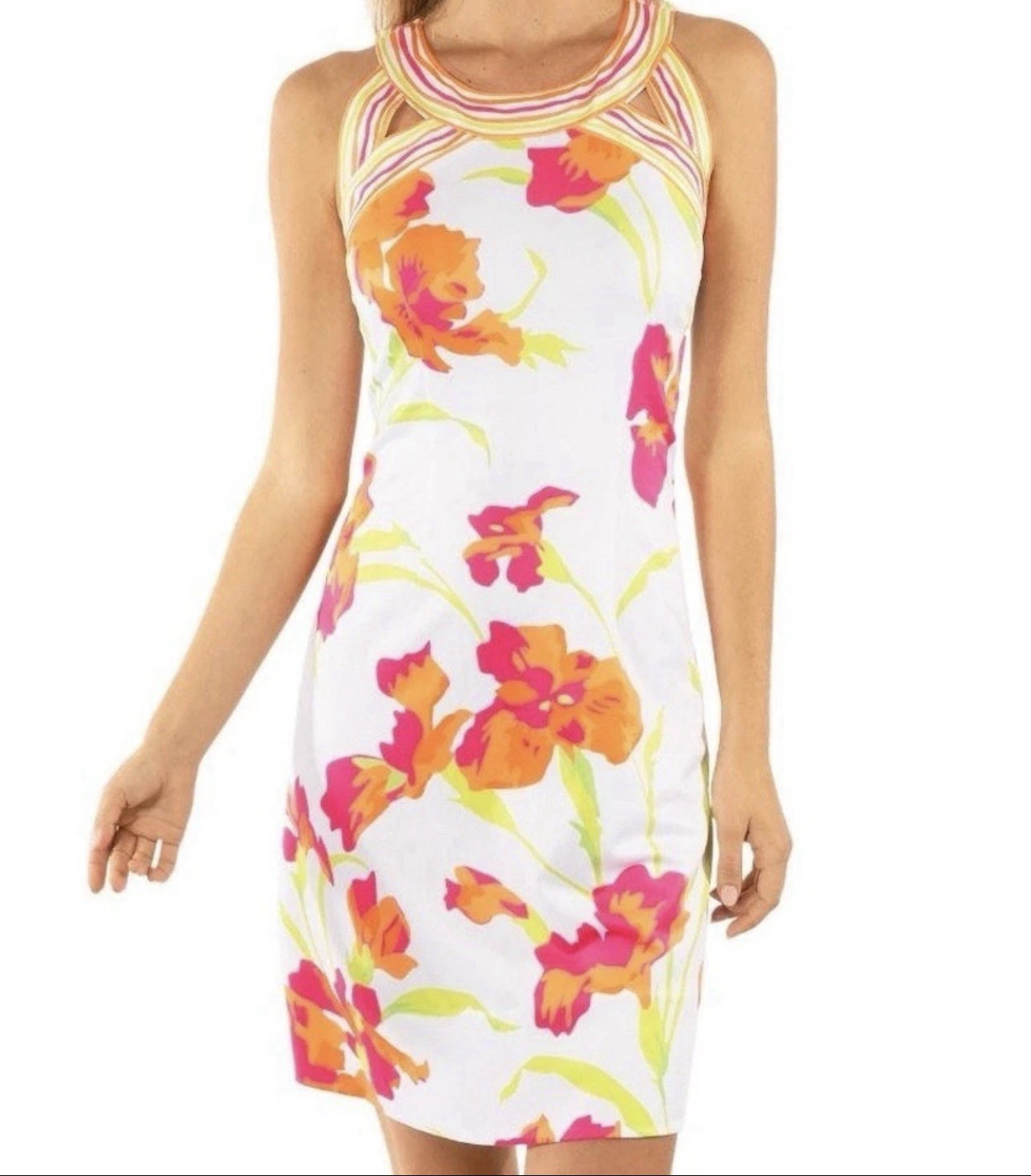 Gretchen Scott Jersey Isosceles Iconic Iris Size Medium Dress Neon Pink Floral