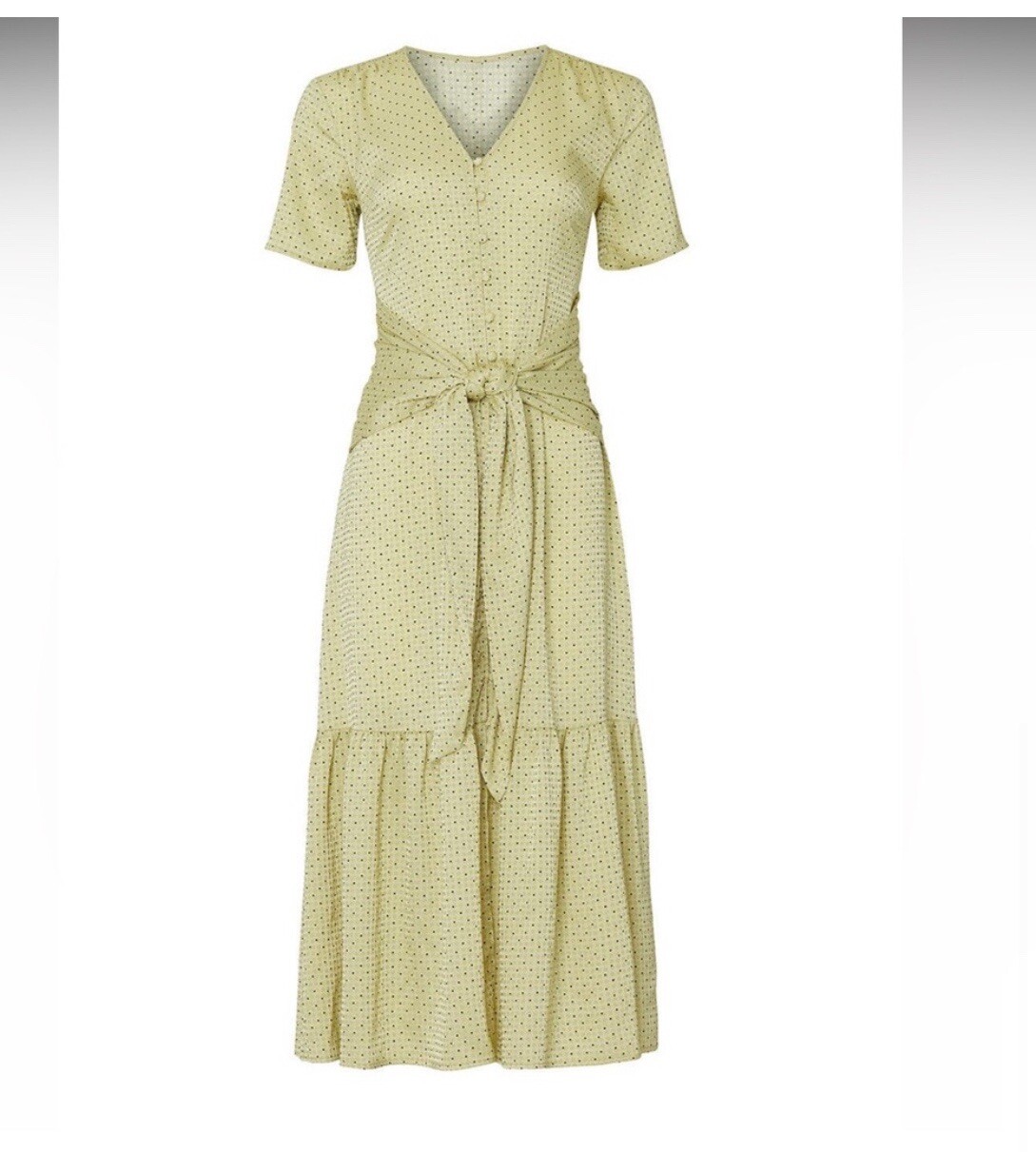 Love Whit by Whitney Port Citron Dot Tie Waist Polka Dot Maxi Dress Size Small
