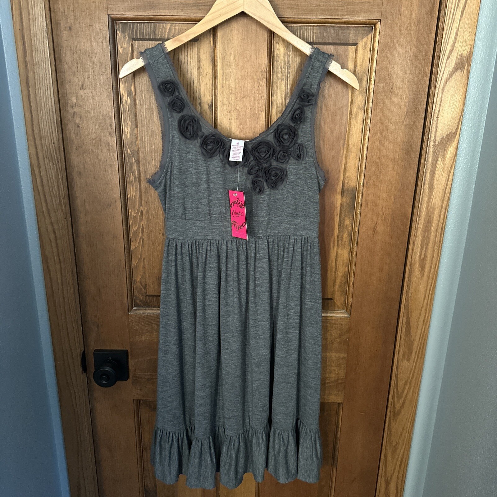 New Candie’s Dress Y2K 90s Grey Flower Medium Tiered Candies Retro