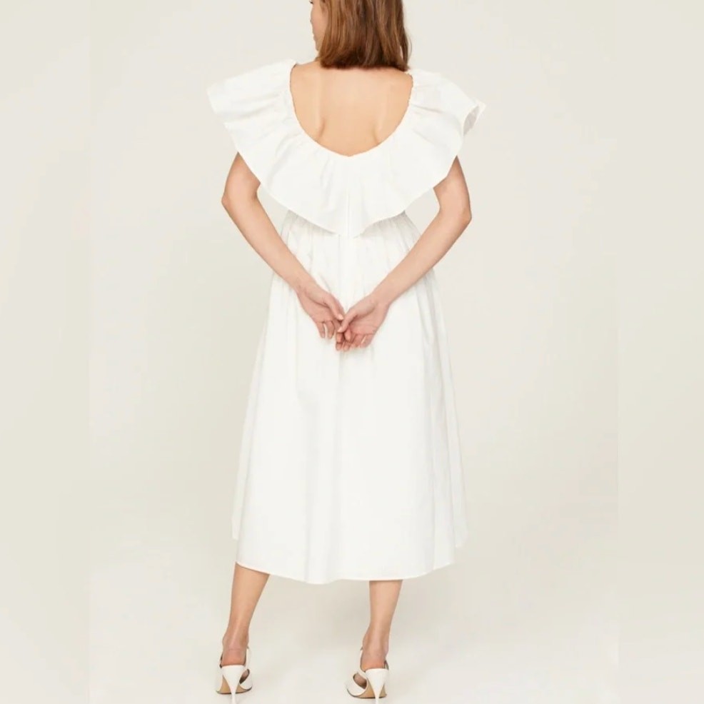 Adam Lippes White Midi Dress SIZE 4 Cottage Cotton Sundress Party Designer $430