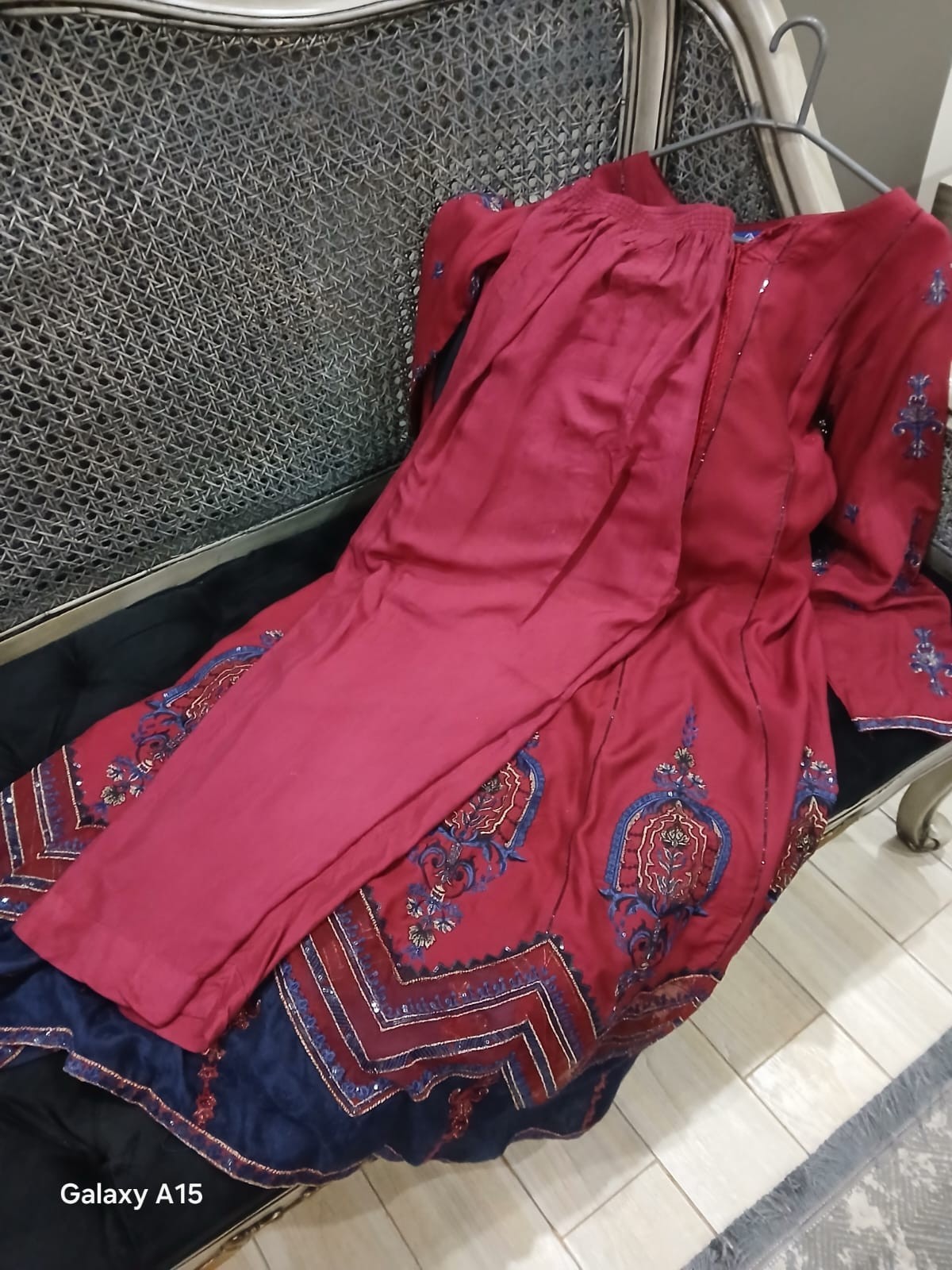 Pakistani 3Pc Maxi Suit Medium Maroon Viscose Embroidered Net Dupatta