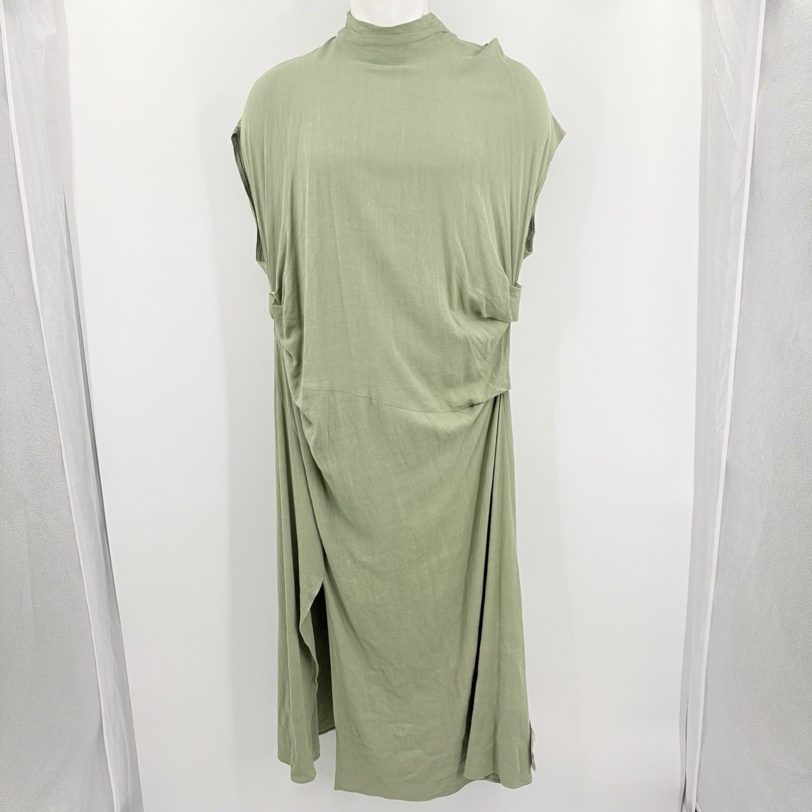 ASOS Curve Linen High Neck Midi Dress 18 Summer Lagenlook Trad Wife Drapey Boho