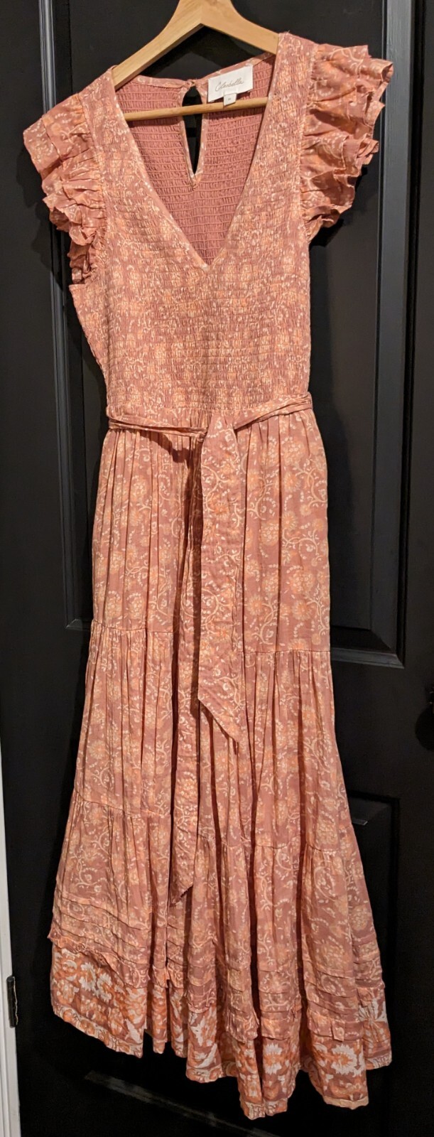 Cleobella Rita Midi Ankle Dress Camara Pink Floral Print Organic Cotton Size M