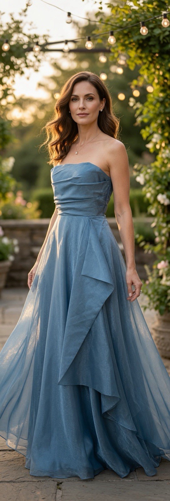 Donna Karan Strapless Pleated A-Line Gown NWT Size 4 Blue Metallic Split