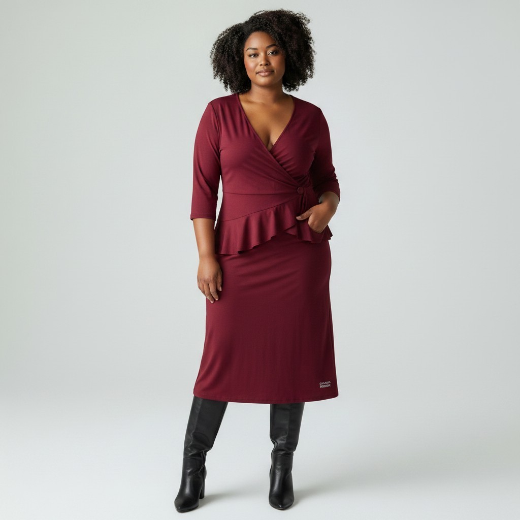 Leona Edmiston Ruby Red Wrap Dress Size 5 AU 14 Stretch 3/4 Sleeve Mid