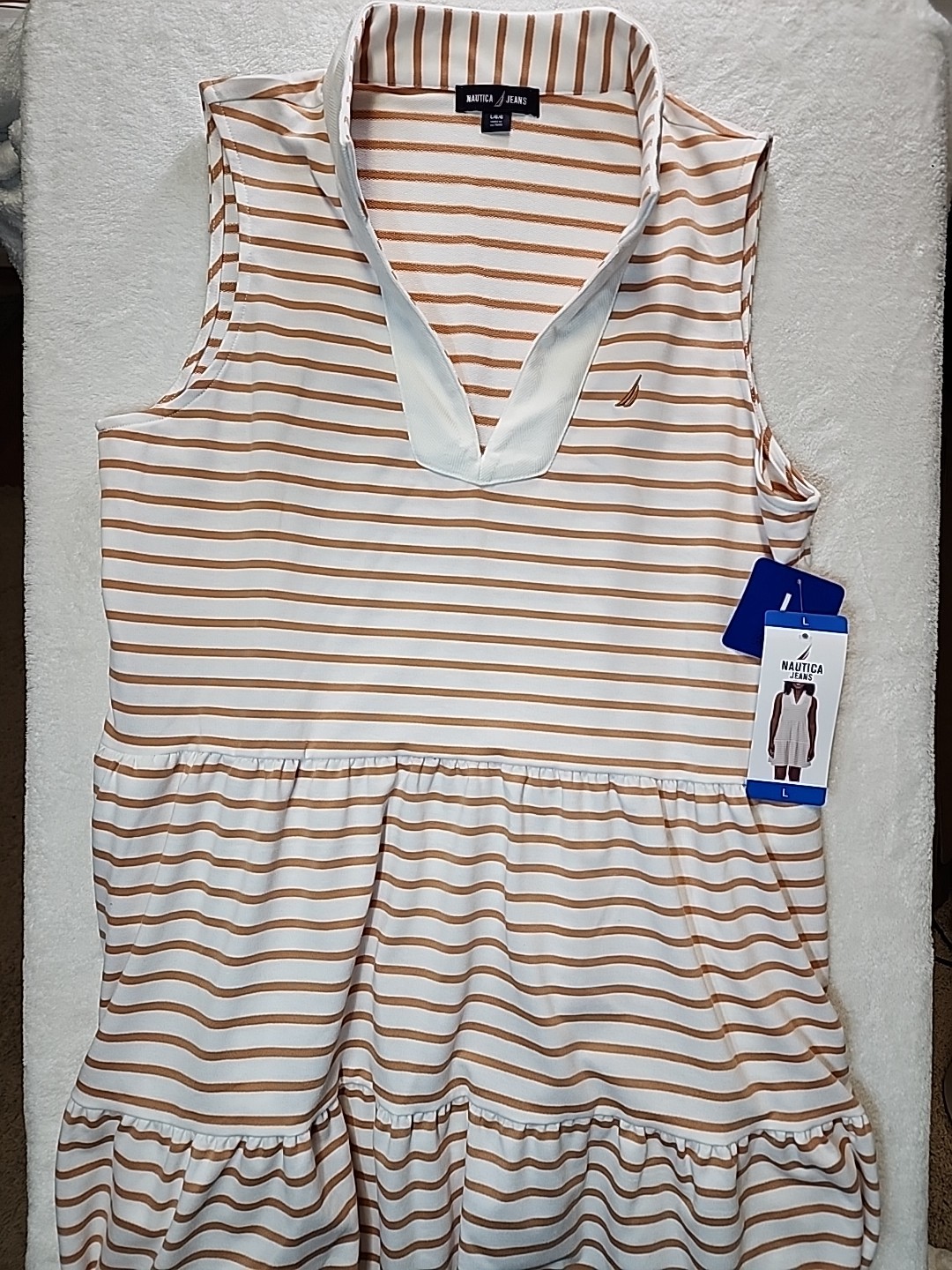 Nautica Women’s Tiered Collar Sleeveless Mini Dress, Beige/Ivory, Size Large