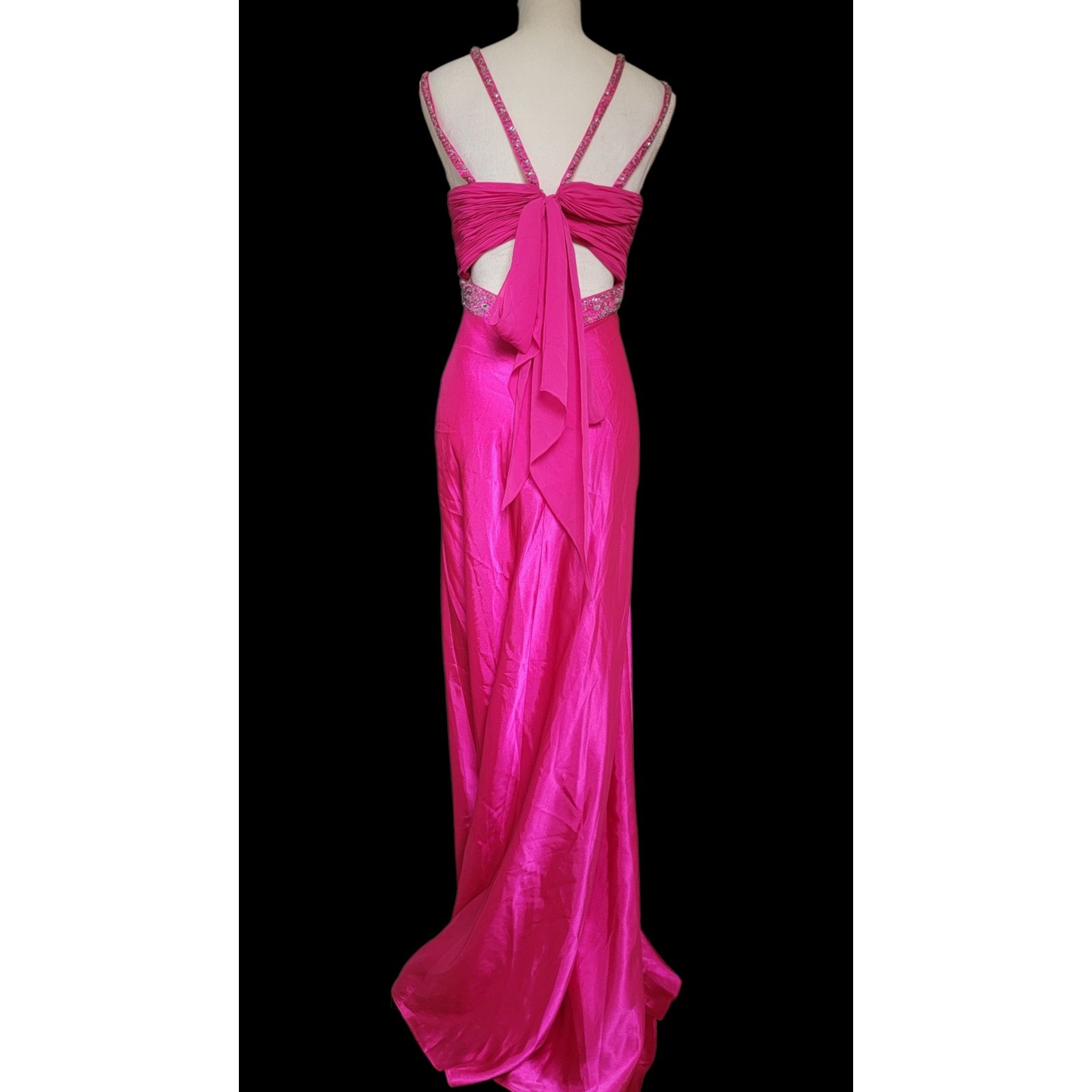 Cache Hot Pink Beaded Strappy Self-Tie Bow Closure Evening Gown Dress Size 6