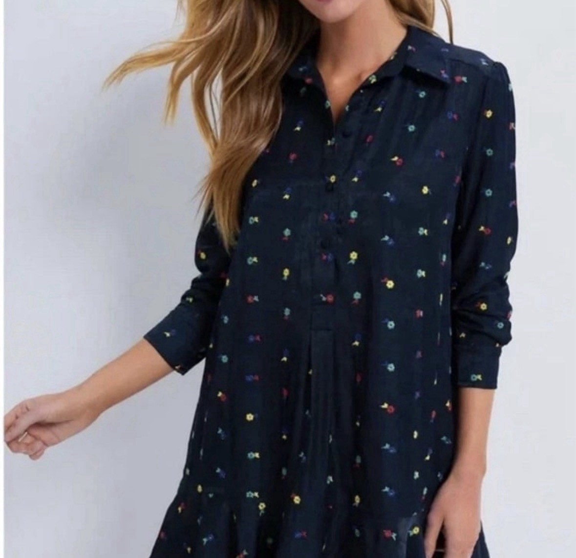 Tuckernuck Callahan Embroidered Shirt Dress Floral Collar Size S