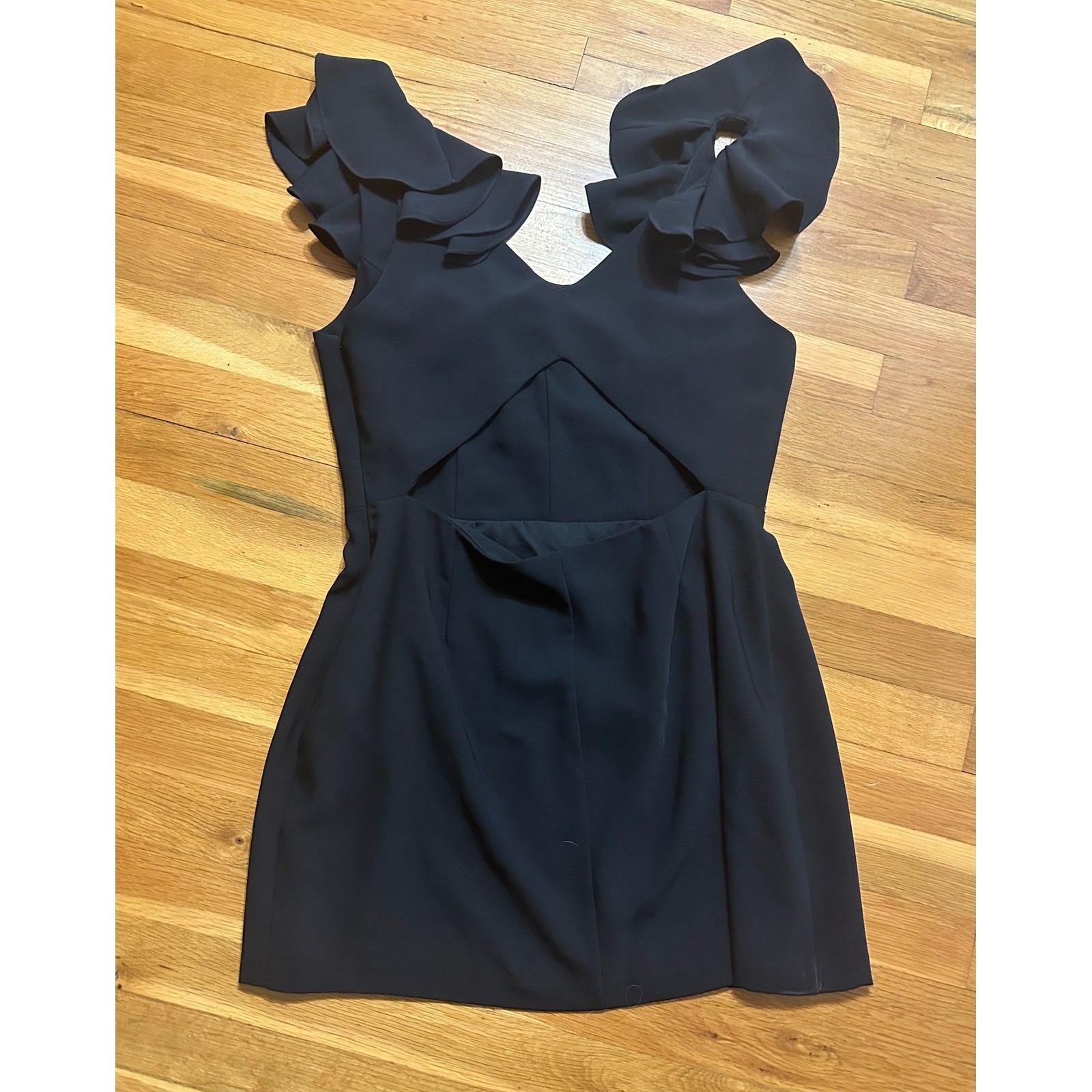 Amanda Uprichard Black Ruffle Shoulder Back Cutout Mini Dress Womens Large