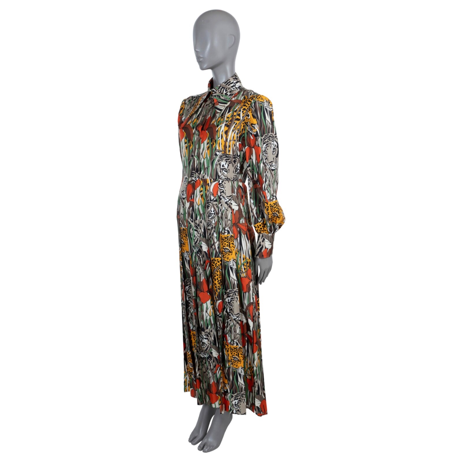 70302 auth GUCCI multicoloured silk 2019 FELINE GAREN MAXI Dress 42 M