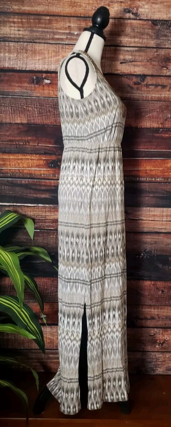 Sonoma Dress Size Small Maxi Beaded Tribal V-Neck Sleeveless Boho Side Slits