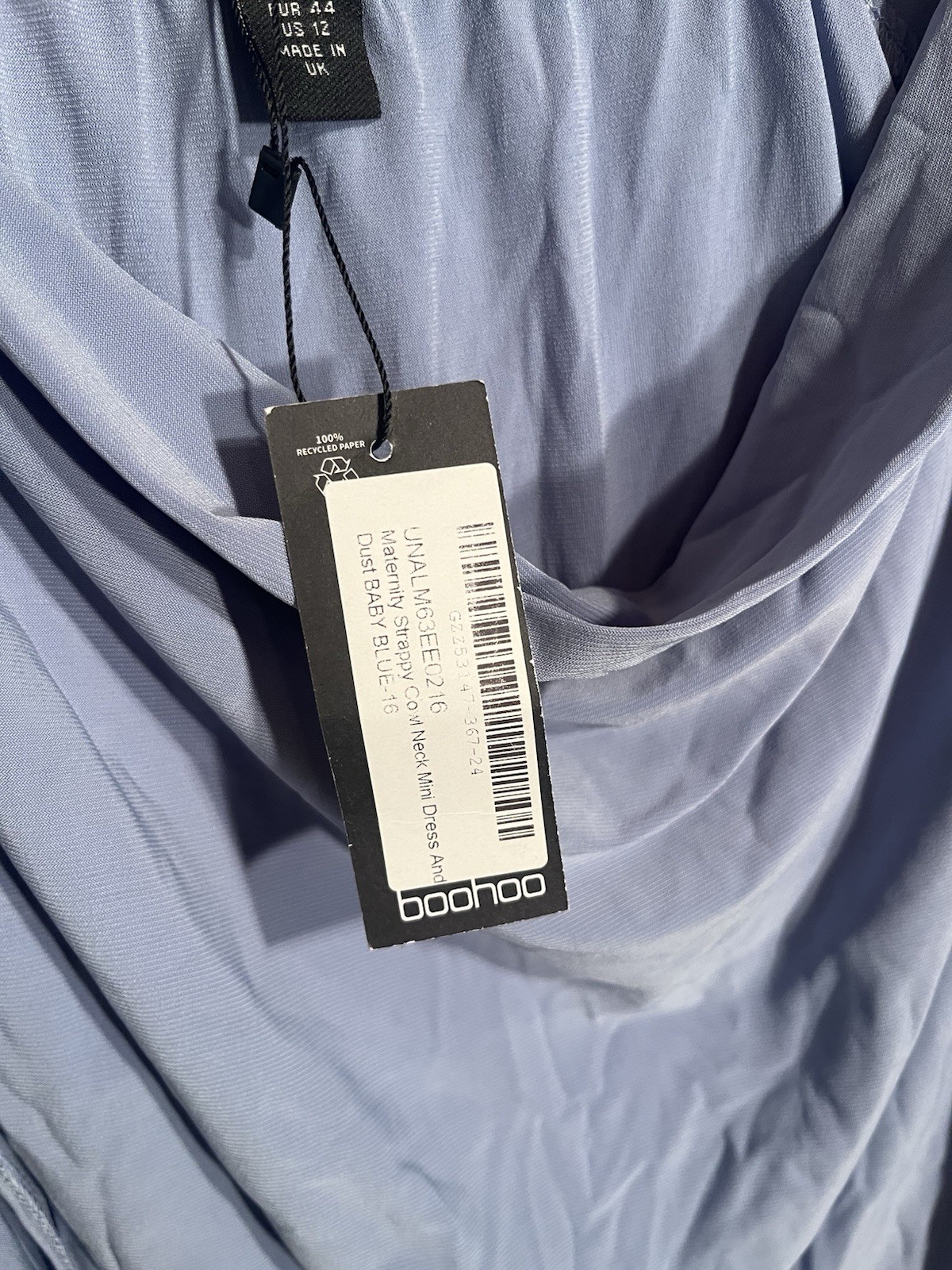 Boohoo NWT 2 Piece Dusty Blue Cowl Neck Mini Dress Long Duster Set US 12
