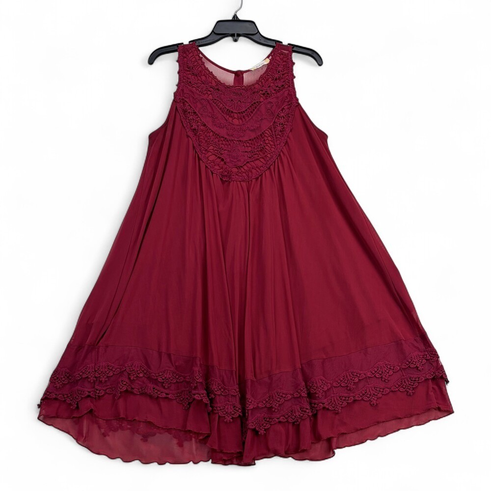 Altar’d State Burgundy Lace Yoke Swing Dress L