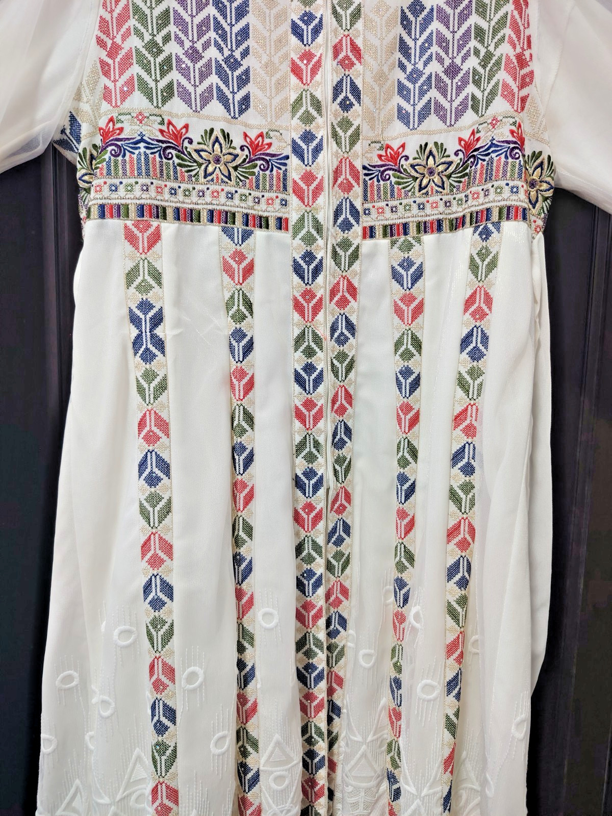 Jordanian Traditional Tatreez Embroidered Maxi Dress Handmade Floral Thobe Women