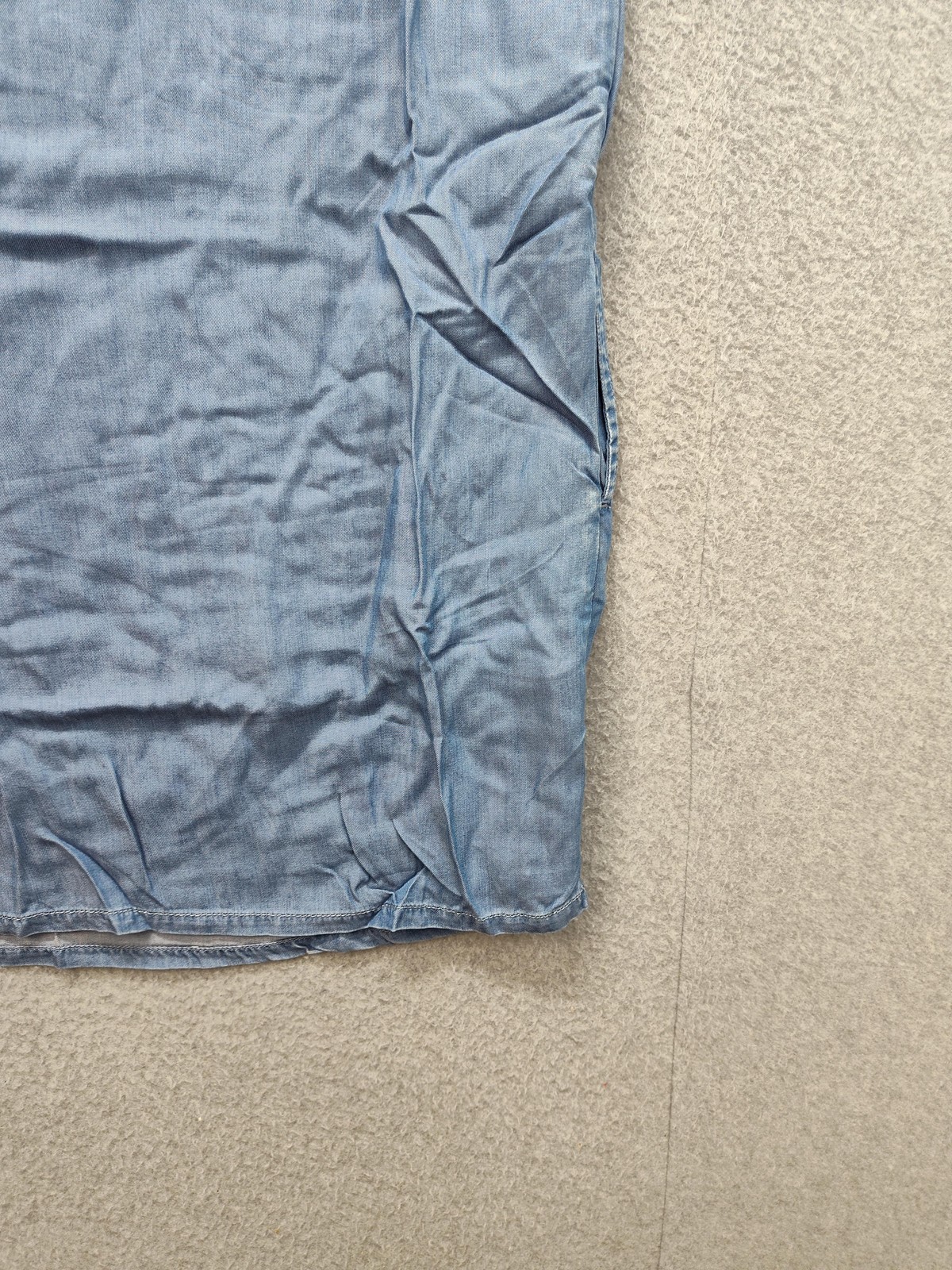 Caslon Dress Womens Large Blue Chambray Lace Up Scoop Neck Shift Short Sleeve