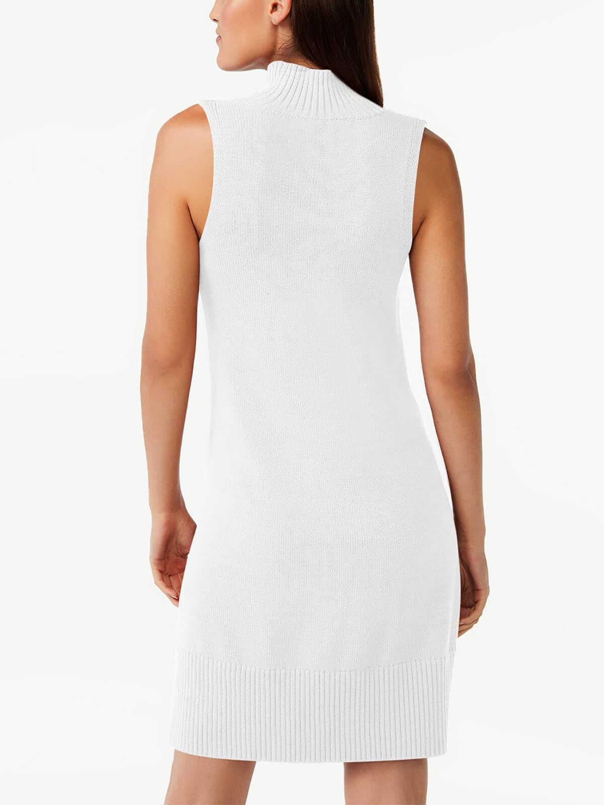 Women’s Sleeveless Turtleneck Sweater Dresses Casual Pullover White Large