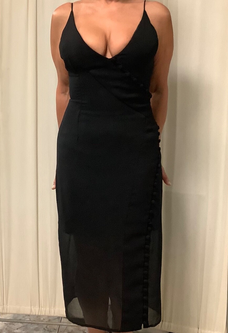 C/MEO Collective Spaghetti Strap Button Detail Sheath Dress Black