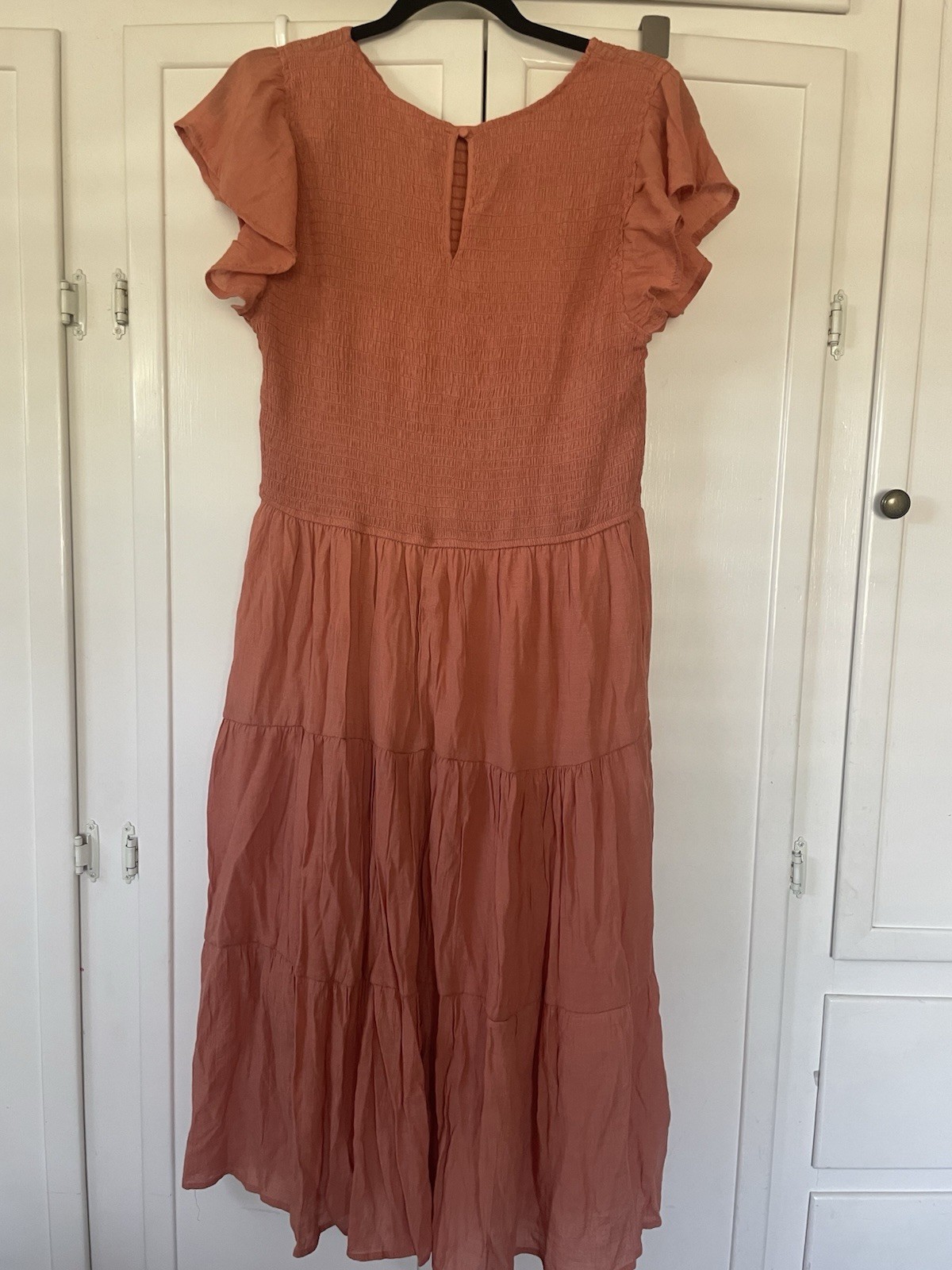 Perch by Blu Pepper Rust Smocked Stretch Ruffle Flutter Sleeve Midi Dress 2XL