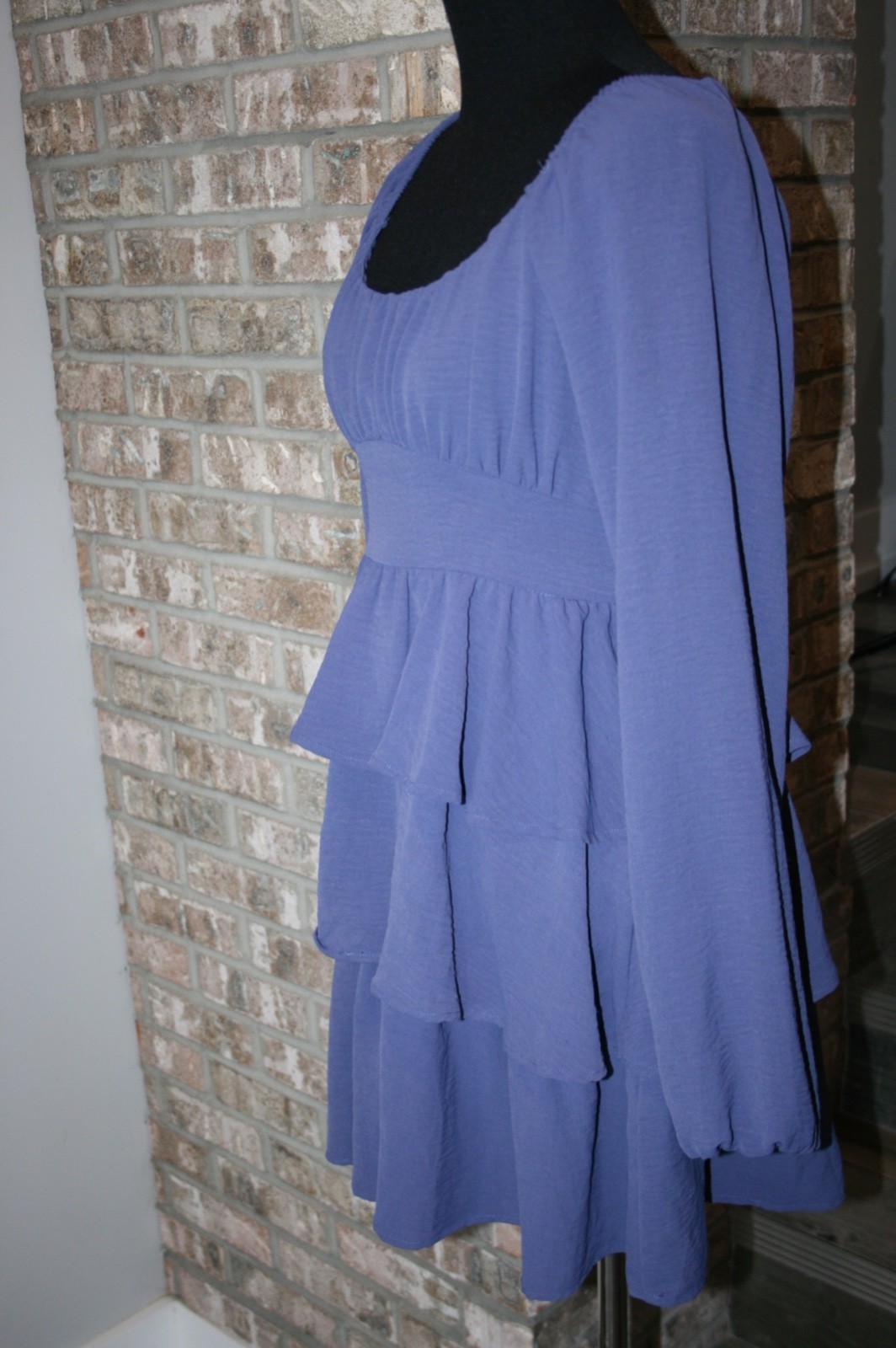 NEW Originality Womens Indigo Blue Long Sleeve Babydoll Tiered Dress SZ S