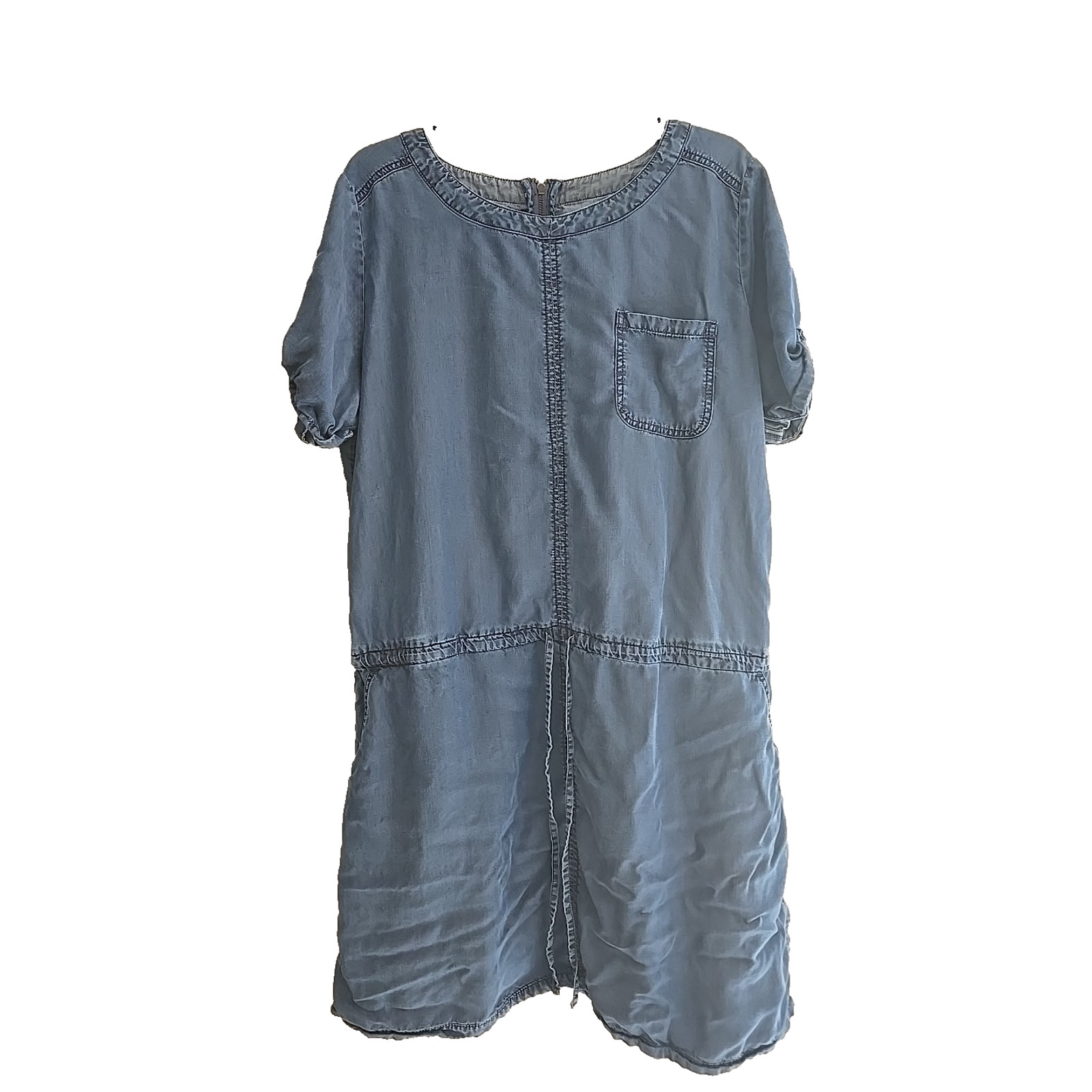 Caslon Blue Chest Pocket Tie Waist Chambray Short Sleeve Dress Womans Size XL