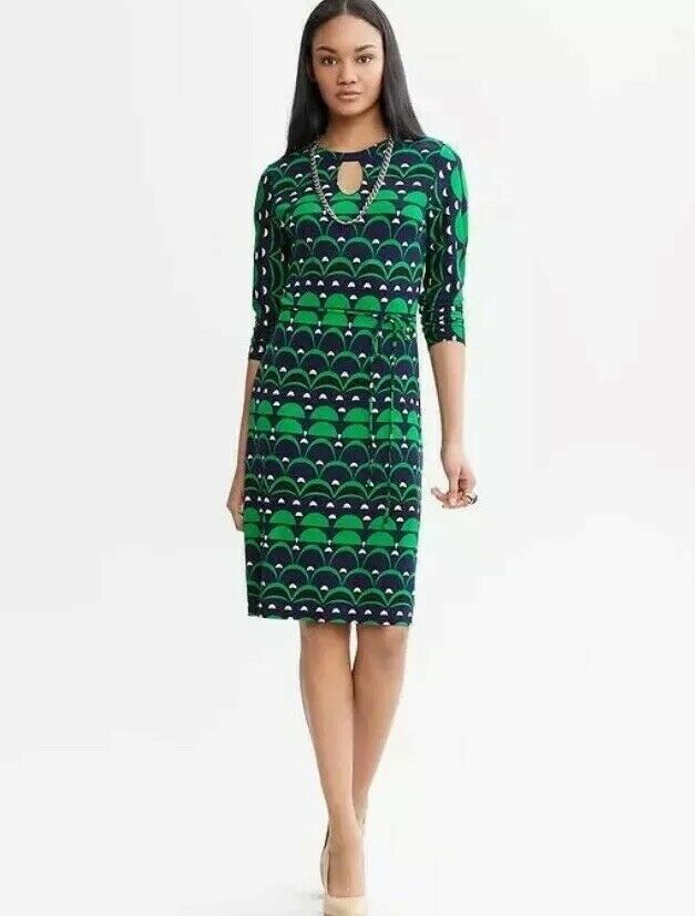 Banana Republic Mad Men Collection Knit Shift Dress Navy Blue Green Mod 4 Peggy