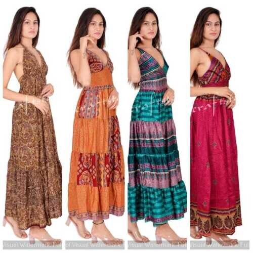 10 PC Lot Handmade Ladies Casul Evening Summer Dress Indian Sari Silk Long Dress