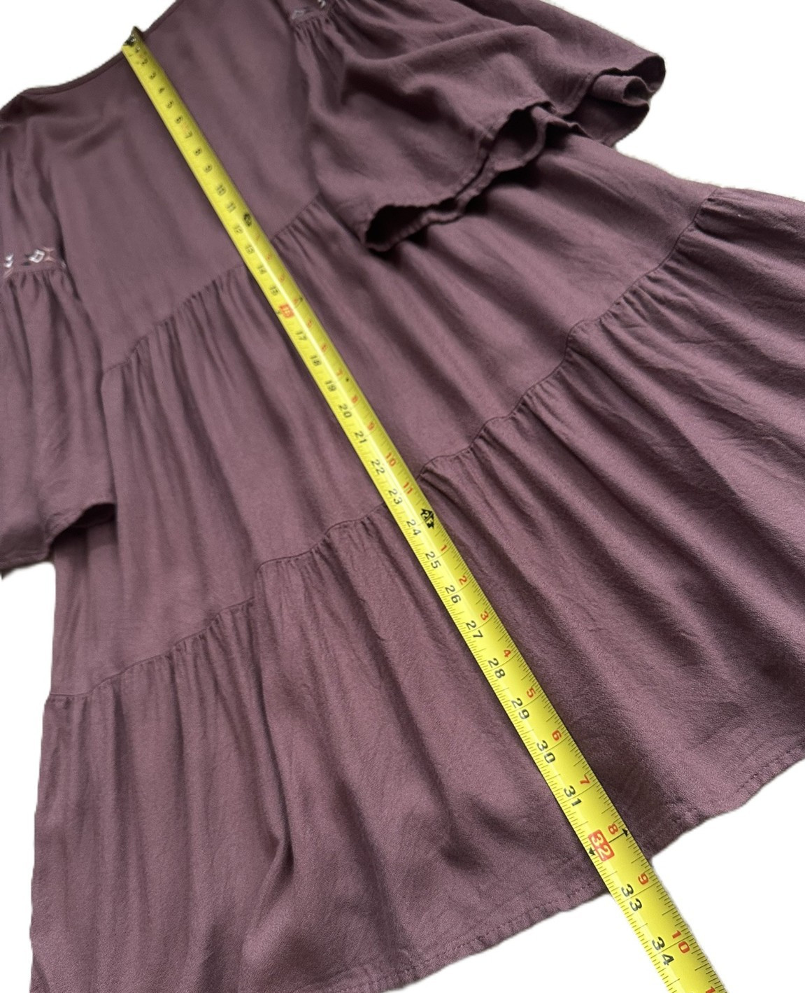 MUDD Small Mauve Plum Embroidered Peasant Mini Dress 3/4 sleeve BOHO