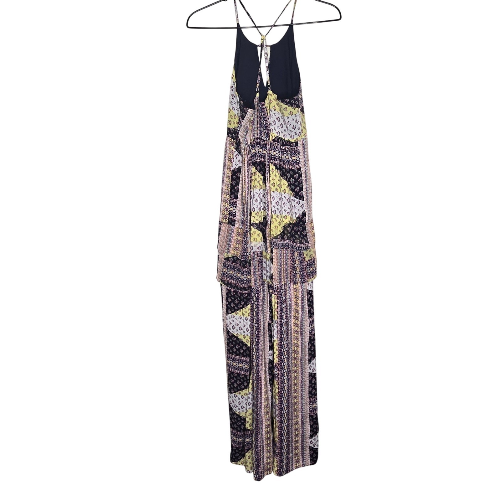 BCBGeneration Womens Patchwork Maxi Dress 0 Multicolor Boho Halter Summer Flowy