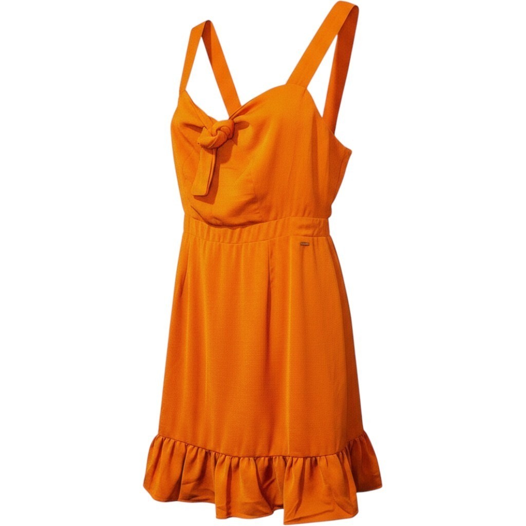 Guess Womens Terracotta Orange Tie Front Ruffle Hem Mini Dress Small