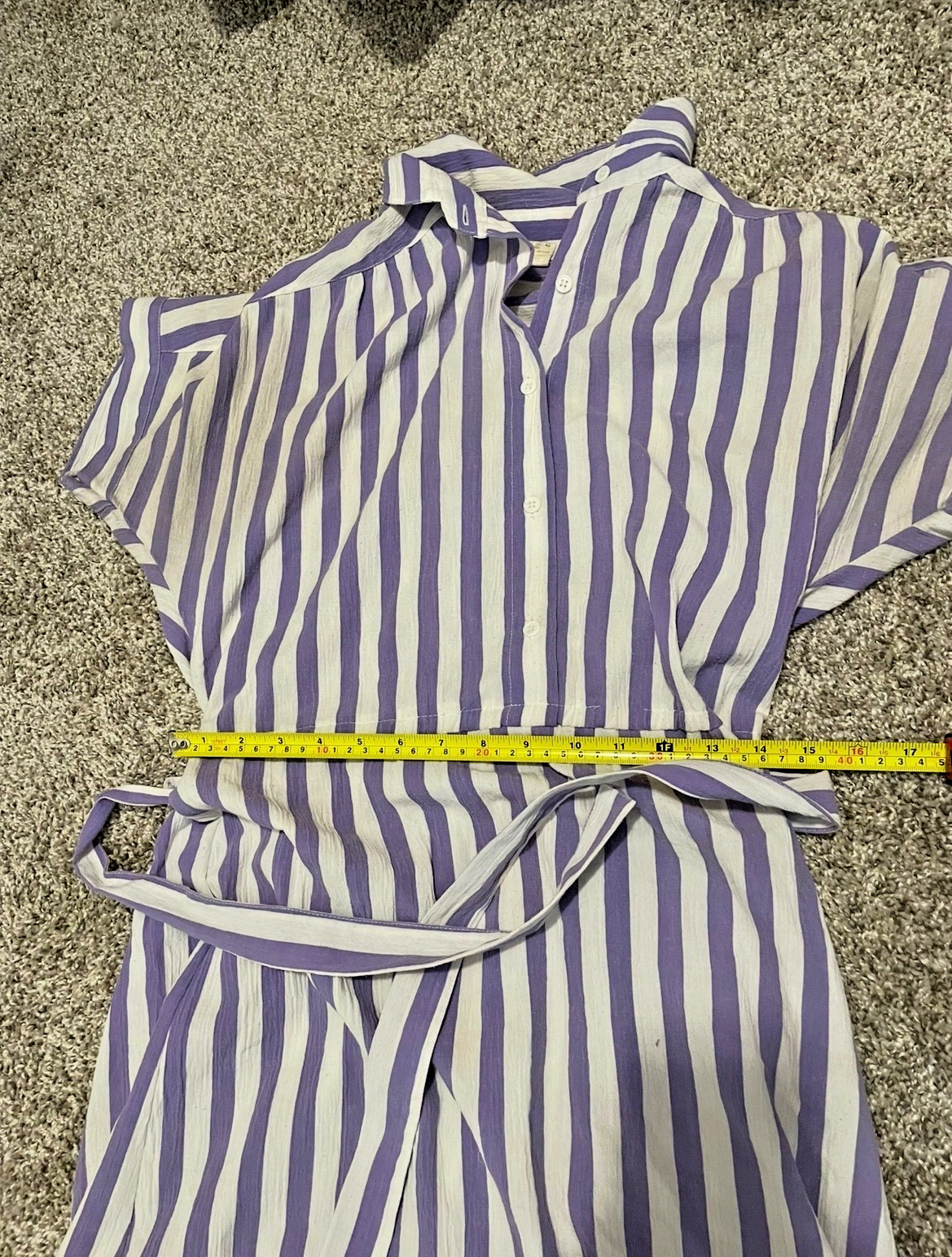 Lavender and white striped women’s medium dress, no brand tags, bought in France