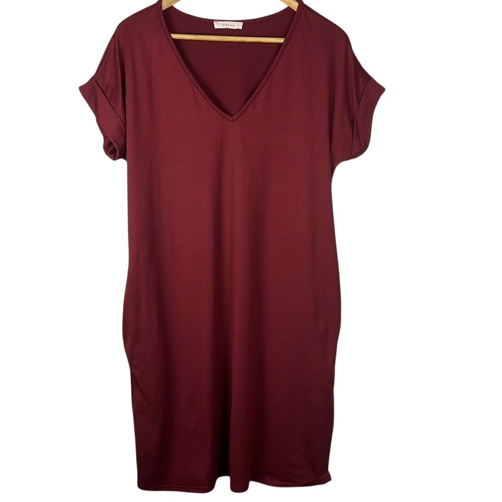 entro X Anthropologie Cuffed Sleeve V-Neck T-Shirt Dress with Pockets Size L