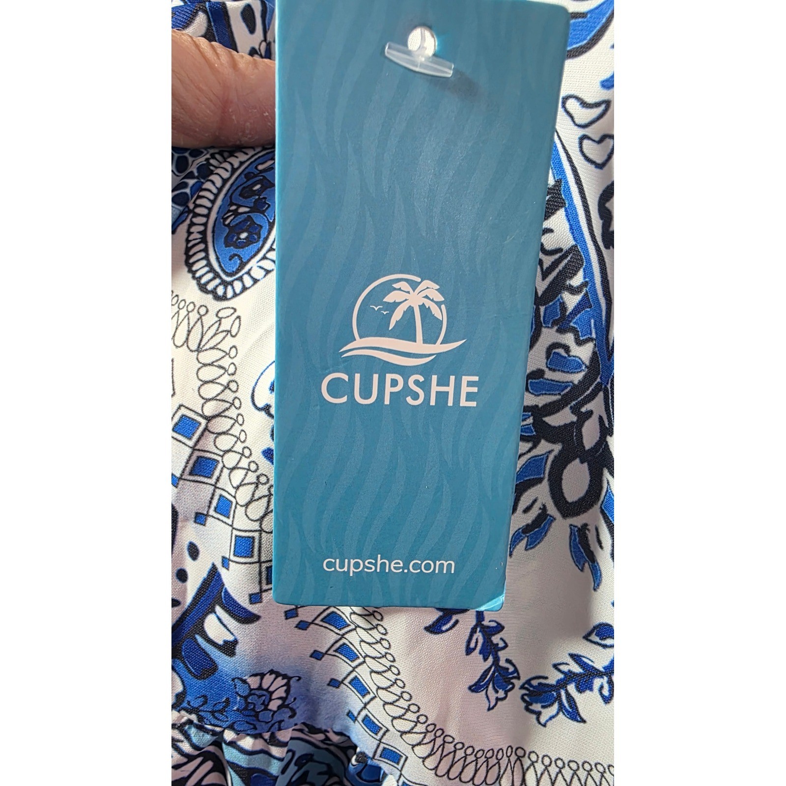Cupshe Blue Paisley Boho Maxi Dress V-Neck Spaghetti Strap Summer Small NWT