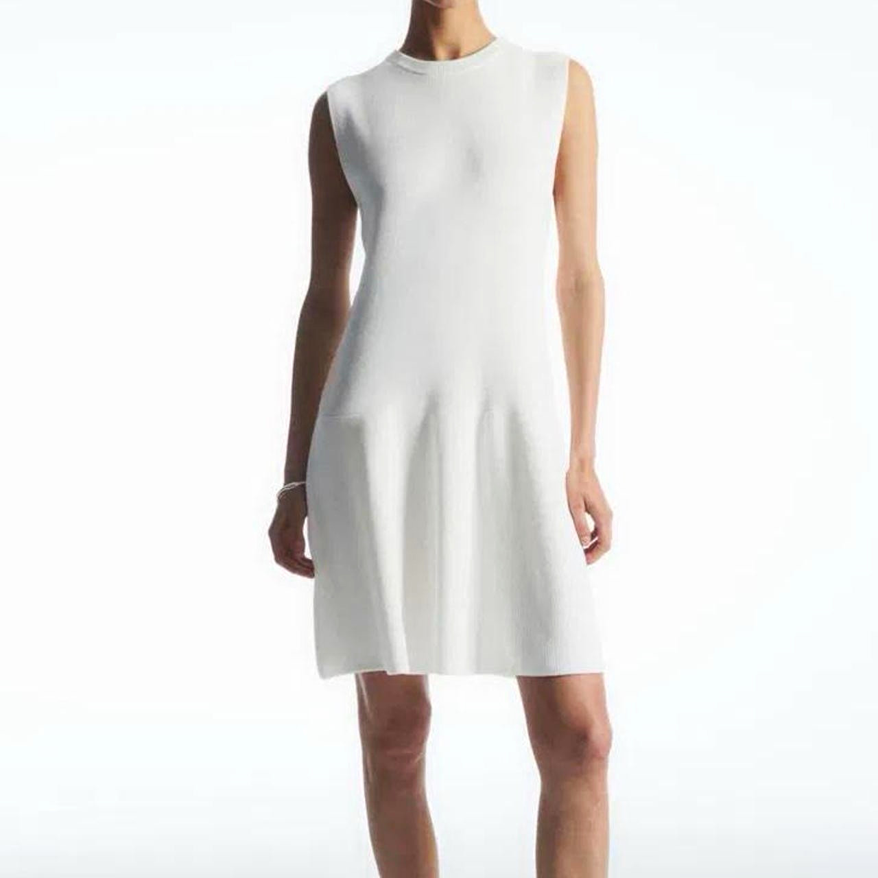 NWT COS White Sleeveless Knit Knee Length Dress Size M