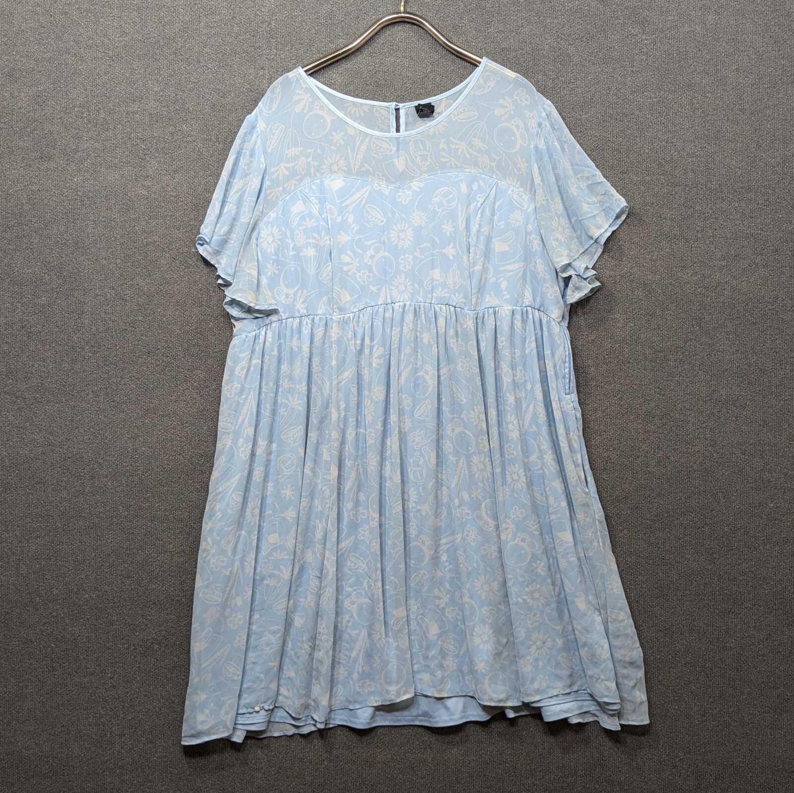 Disney Her Universe Alice in Wonderland Dress Womens 30 Blue Pockets Sheer Top