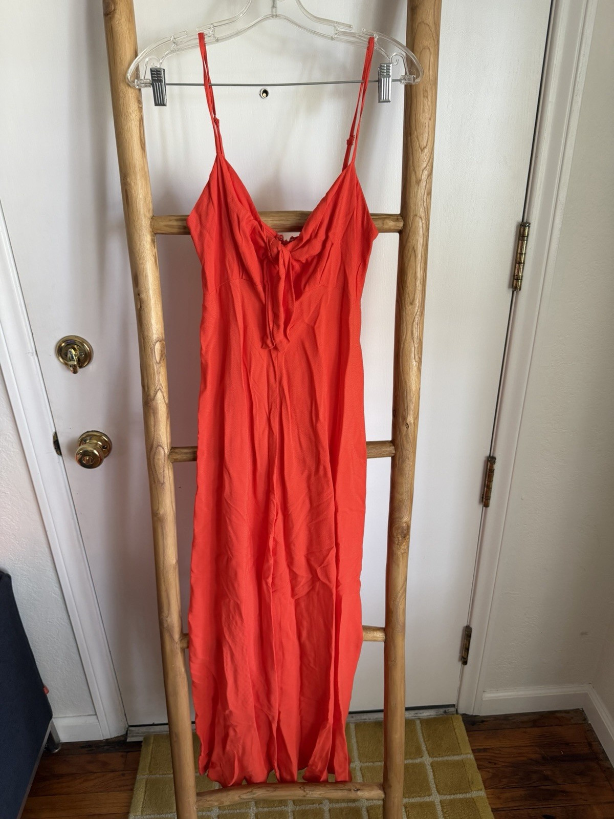 Olivaceous Orange Sleeveless V-Neck Zip Solid Maxi Dress Adjustable Straps M