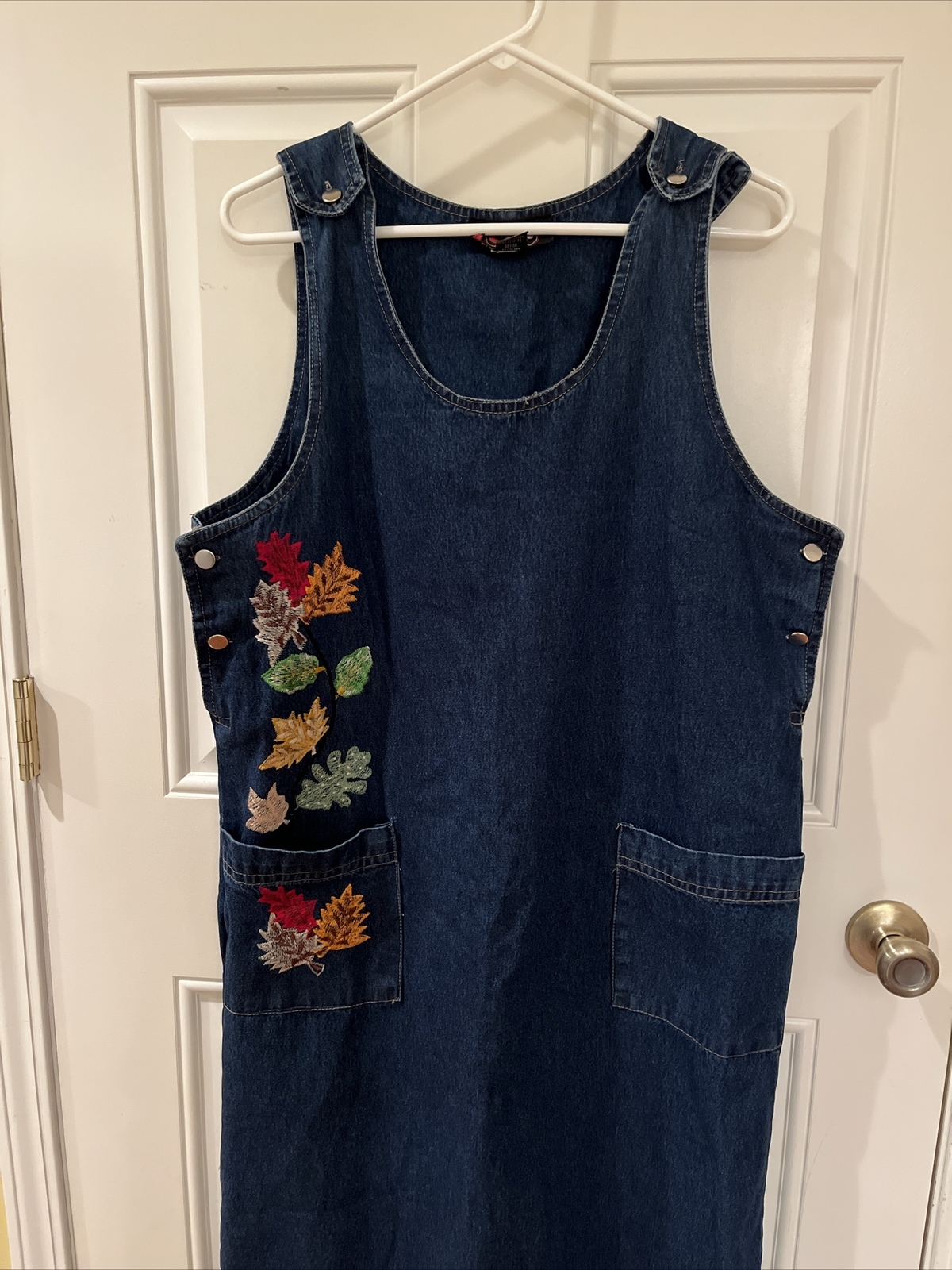 Cherry Krave Denim Mid Calf Jumper Side Button Closure Size Large Fall Leaves
