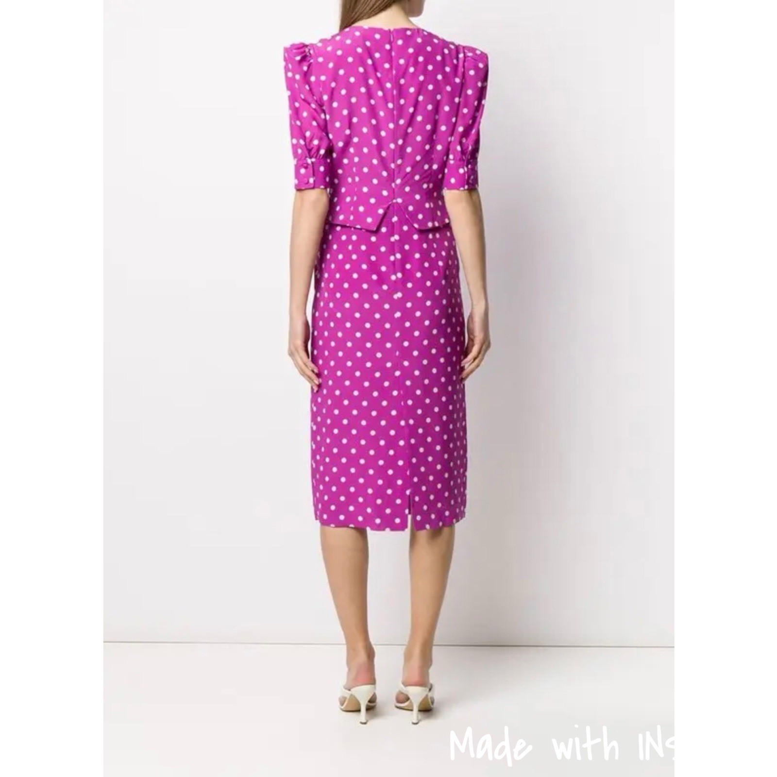 Alessandra Rich Pink & White Polka Dot Print Silk Dress