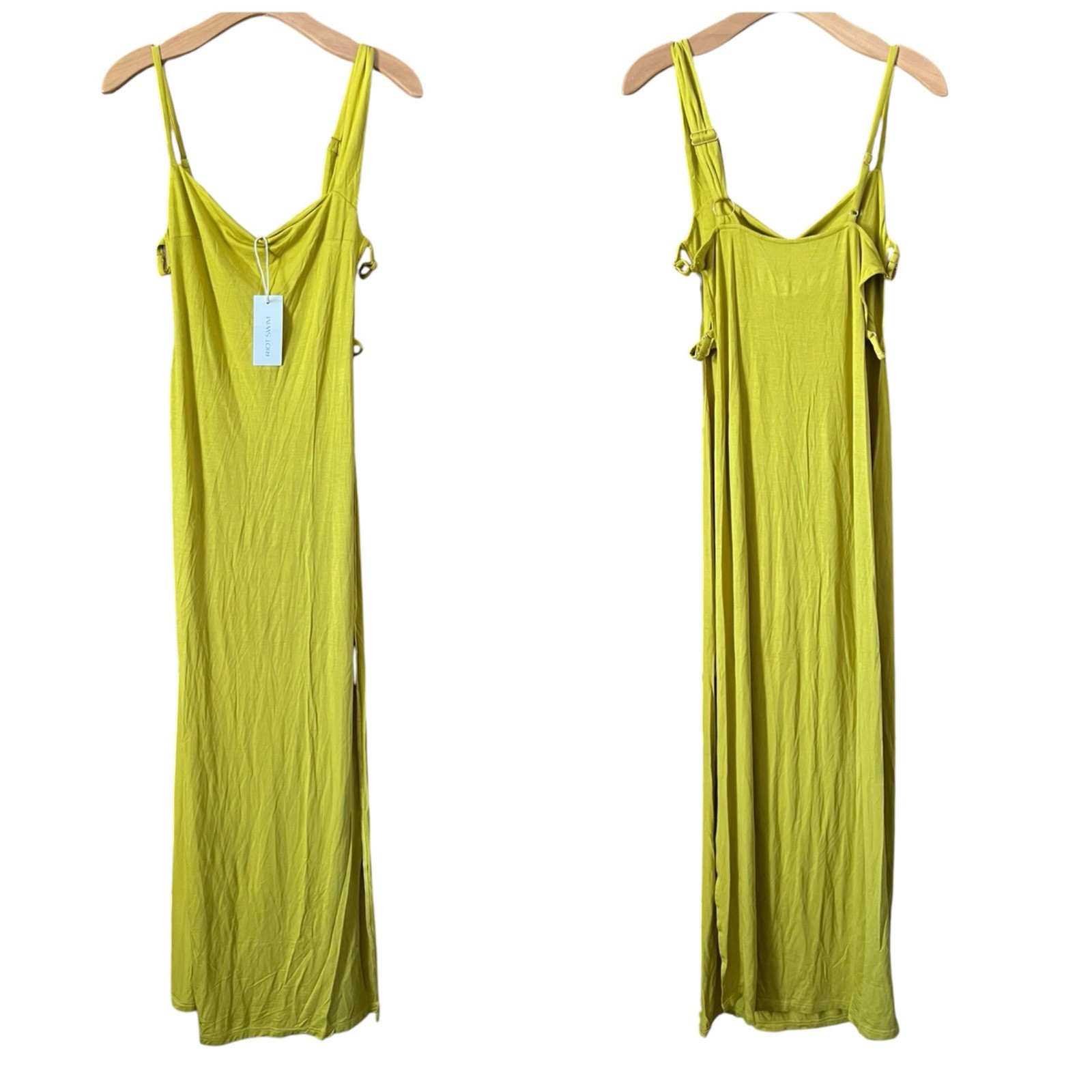 Riot Swim Monroe In Fiji Yellow Coverup Side Split Maxi Dress NWT S/M Resortwear