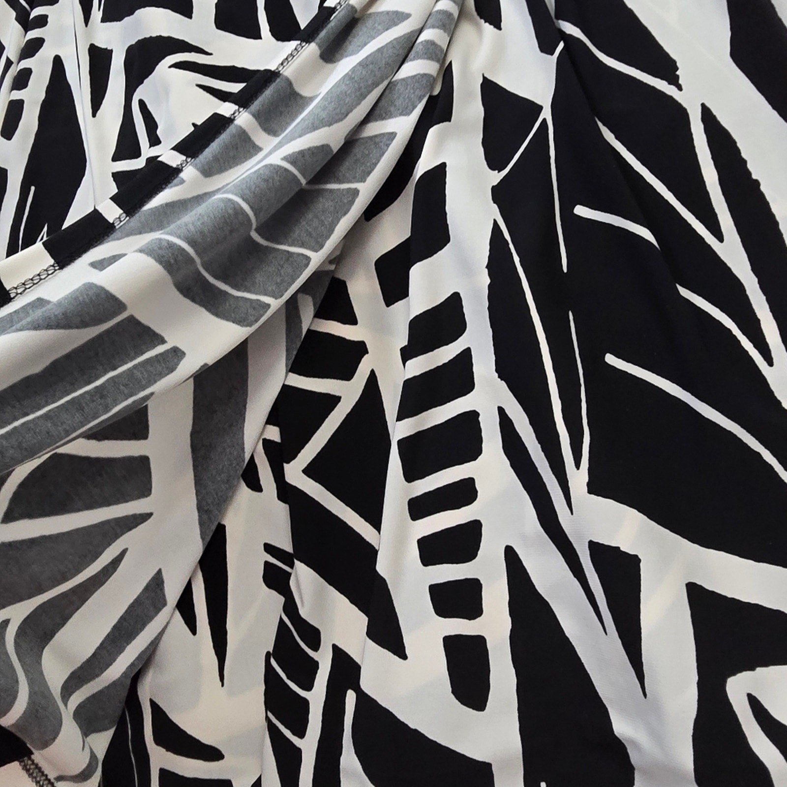 American Living Black White Abstract Leaf Print Rushed Draped Dark Fairy Goth 6