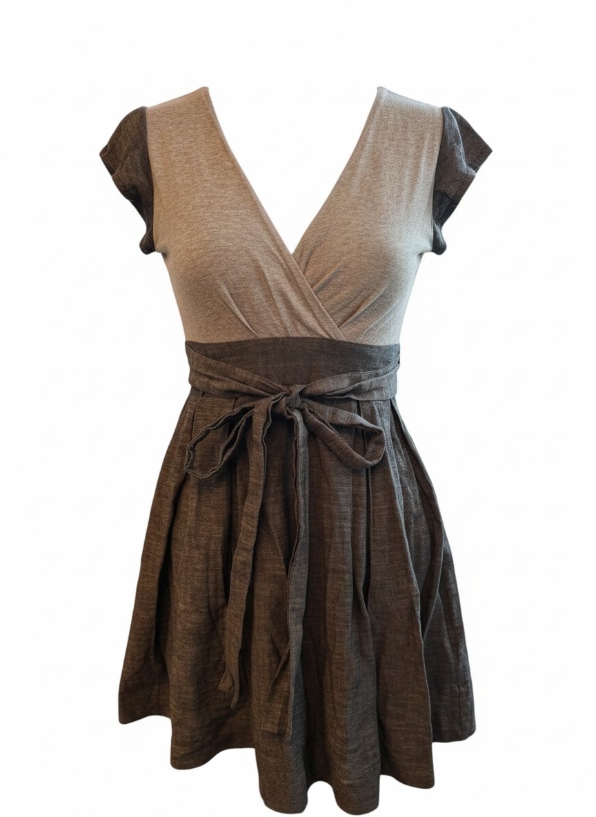 Planet Gold Two-Tone Cap Sleeve Dress with Waist Tie, Size M